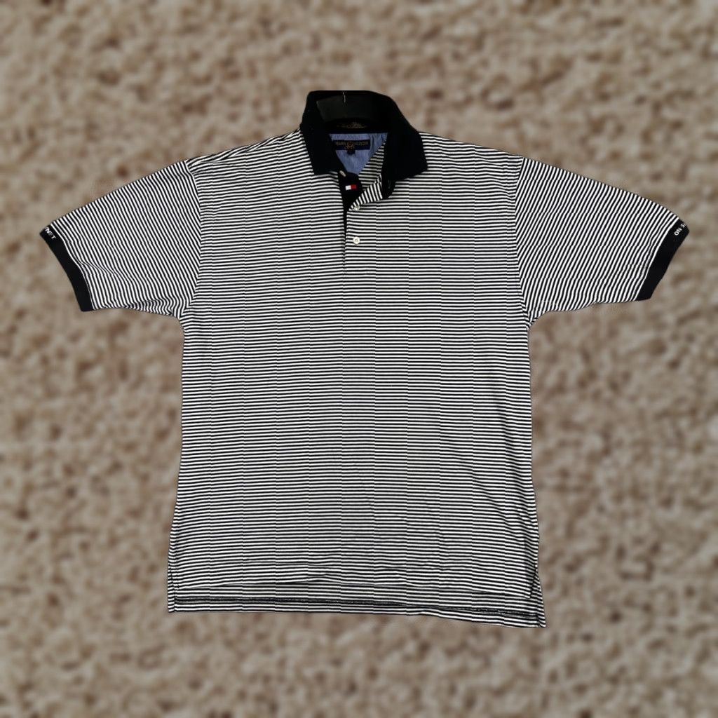 Tommy Hilfiger VINTAGE Tommy Hilfiger Polo Shirt Adult Large Black Striped 100% Cotton Activewear Golf Mens Size US L / EU 52-54 / 3 - 1 Thumbnail