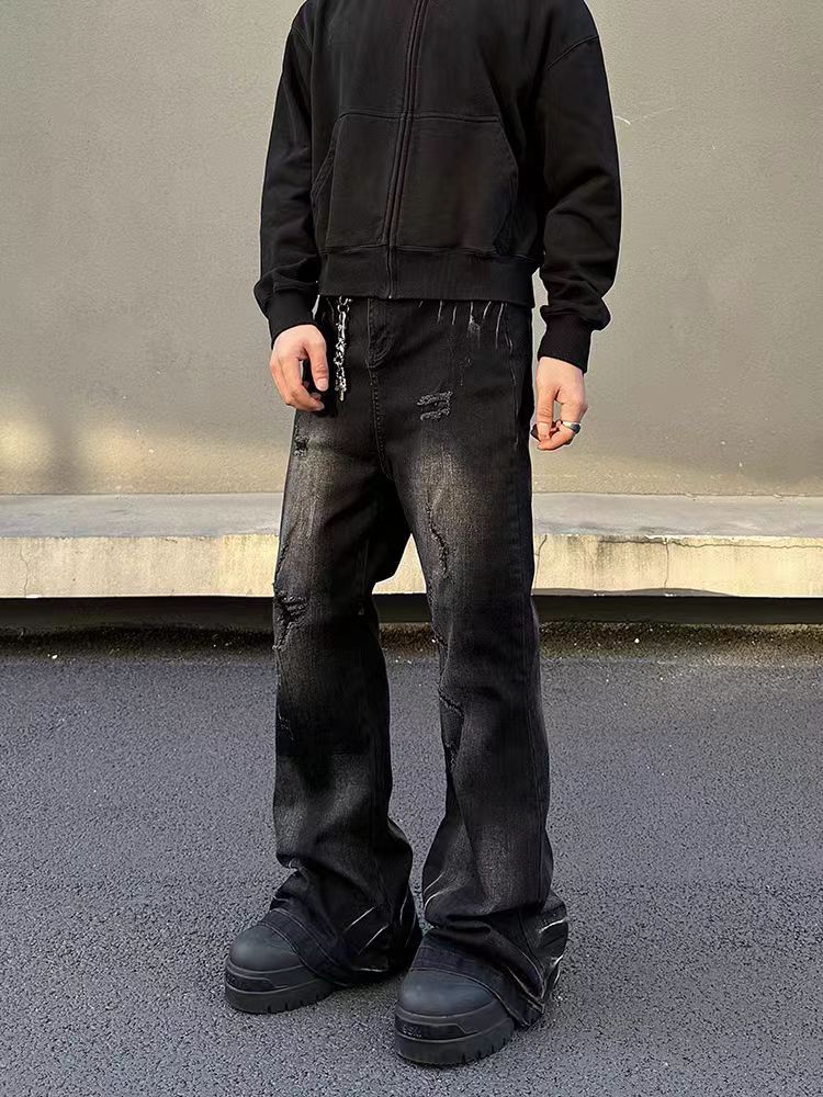 Japanese Brand × Jean High Street Washed Ripped Black Micro Flare Jeans Size US 30 / EU 46 - 2 Thumbnail