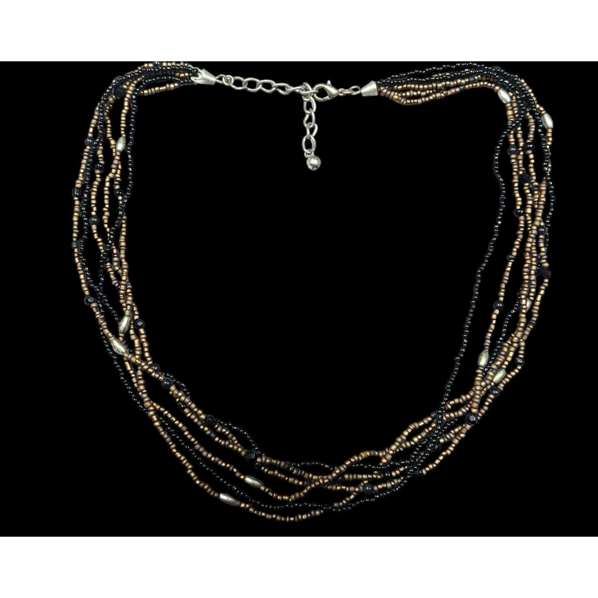 Other Elegant Black And Gold Tone Glass Beaded Multilayer Necklace Size ONE SIZE - 1 Thumbnail
