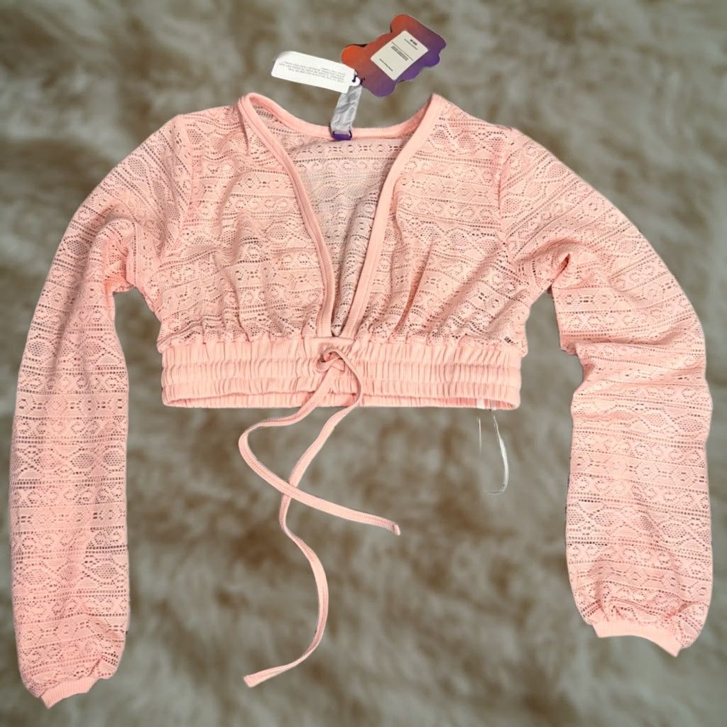 Vintage Yitty Womens Cropped Blouse Long Sleeve Pink Size M Knit Slip Sheer New Size M / US 6-8 / IT 42-44 - 1 Thumbnail