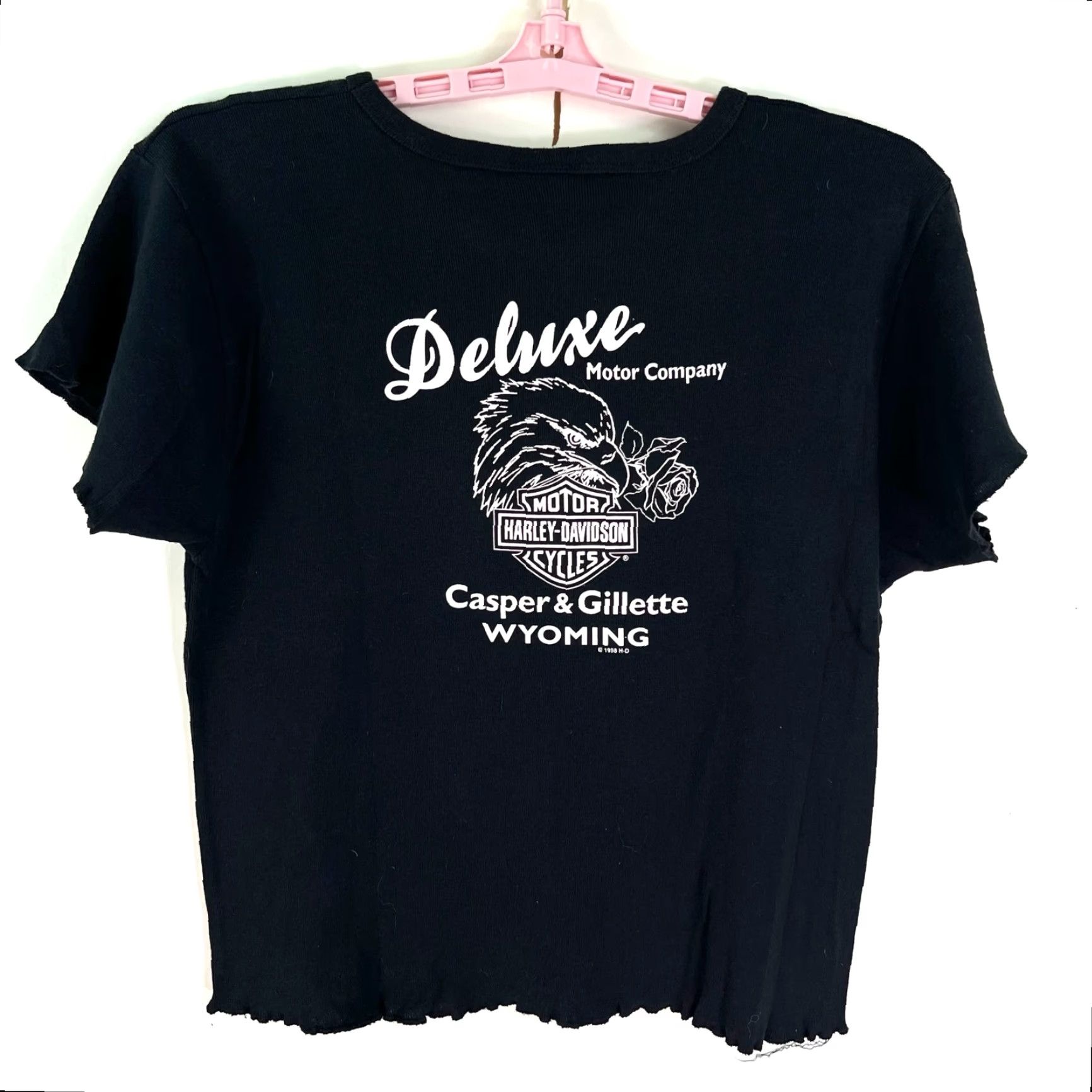 Harley Davidson Harley-Davidson T-Shirt Category: Shirt Adult/L Women L Black 90s Sturgis Rally Deluxe Motor Co Womens Large Black 90s Biker Motorcycle USA Seller Size L / US 10 / IT 46 - 3 Thumbnail