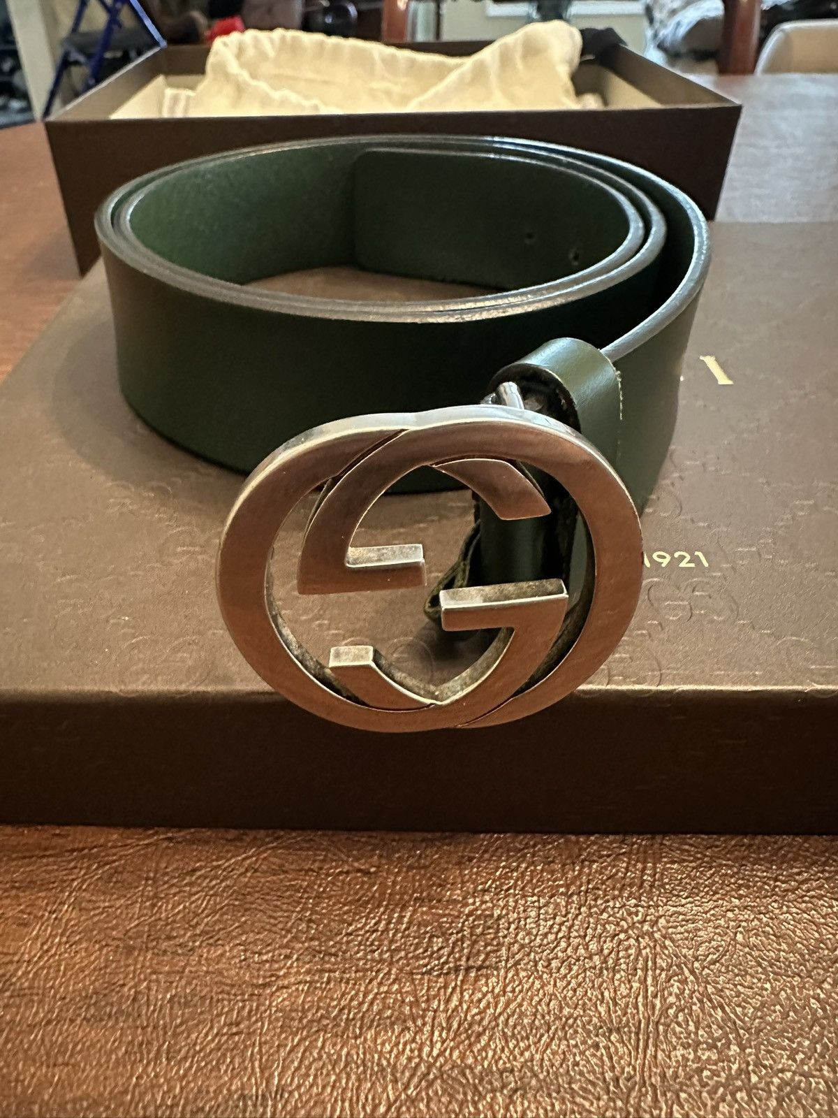 Gucci Selleria Men’s Green Interlocking 90CM Belt