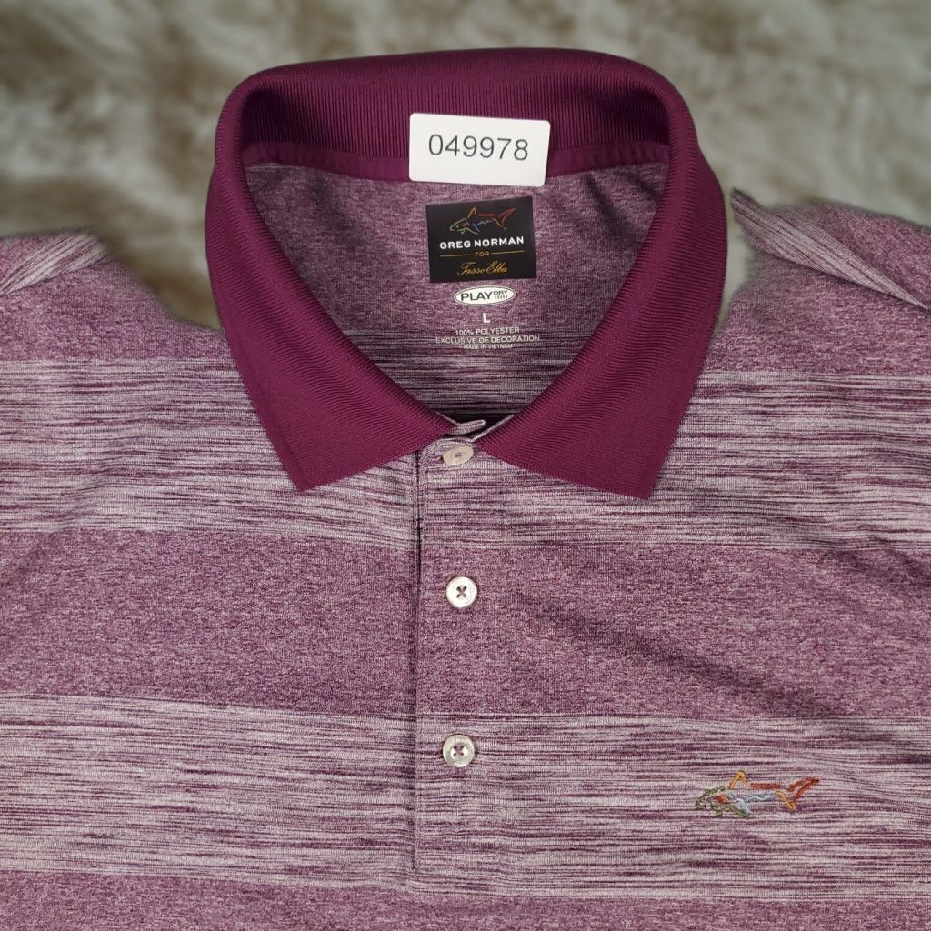 Vintage Greg Norman Polo Shirt Mens Large Purple Striped Golf Casual Short Sleeve Shirt Size US L / EU 52-54 / 3 - 1 Thumbnail