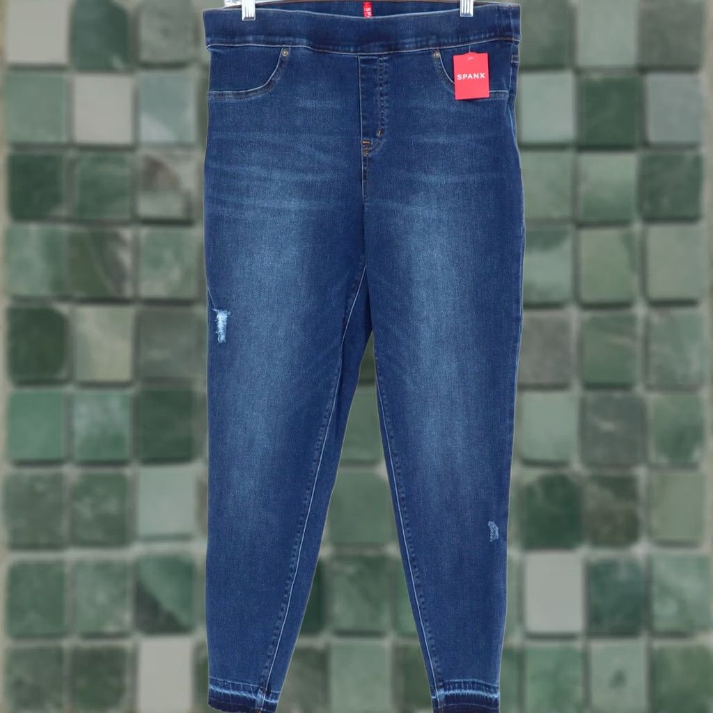 Spanx SPANX Jeans Distressed Skinny Jeans Size XL Blue Medium Wash Denim Pull On Jeggings Women Size 40" / US 18 - 1 Thumbnail