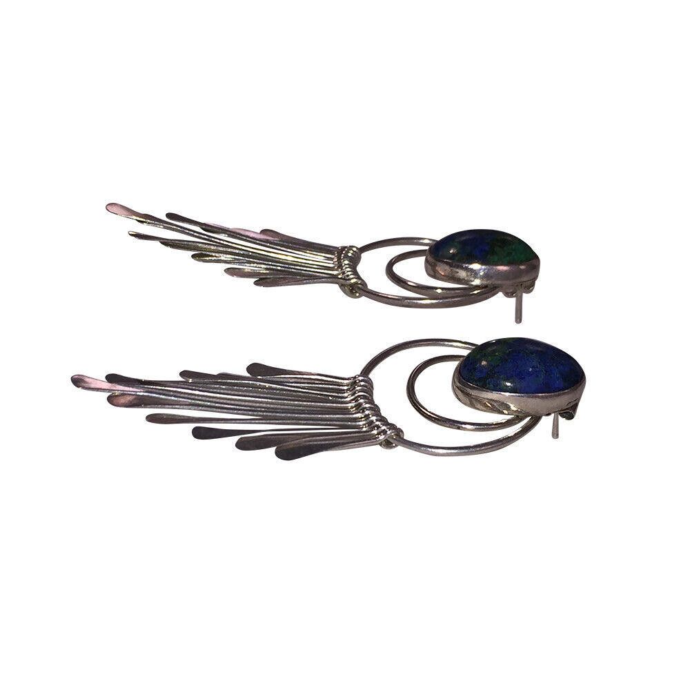 Handmade Sterling Bezel Set Chrysocolla Cabochon Chandelier Earrings Size ONE SIZE - 4 Thumbnail