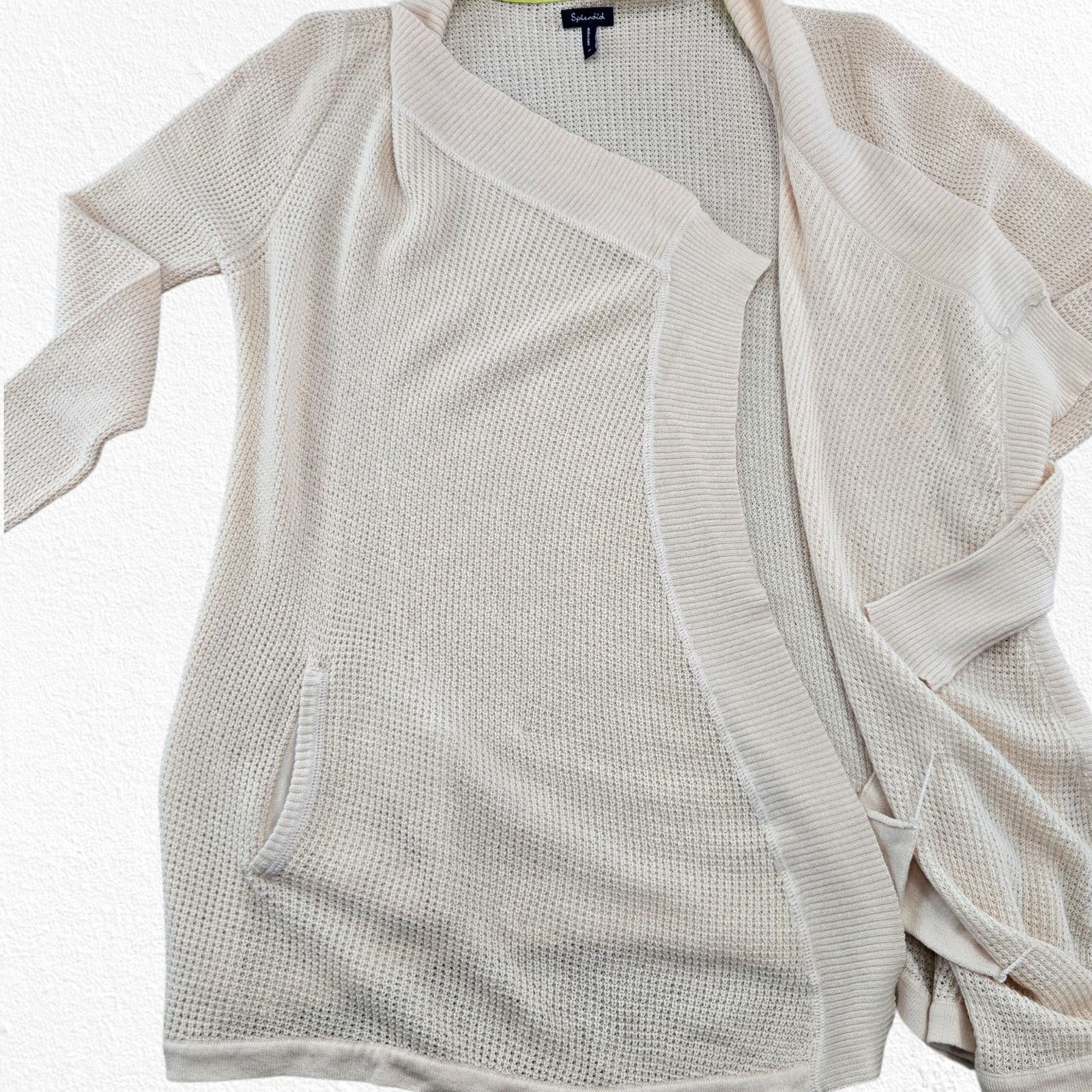 Splendid Splendid Cream Waffle Knit Open Longline Cardigan Sze Medium Size M / US 6-8 / IT 42-44 - 6 Thumbnail