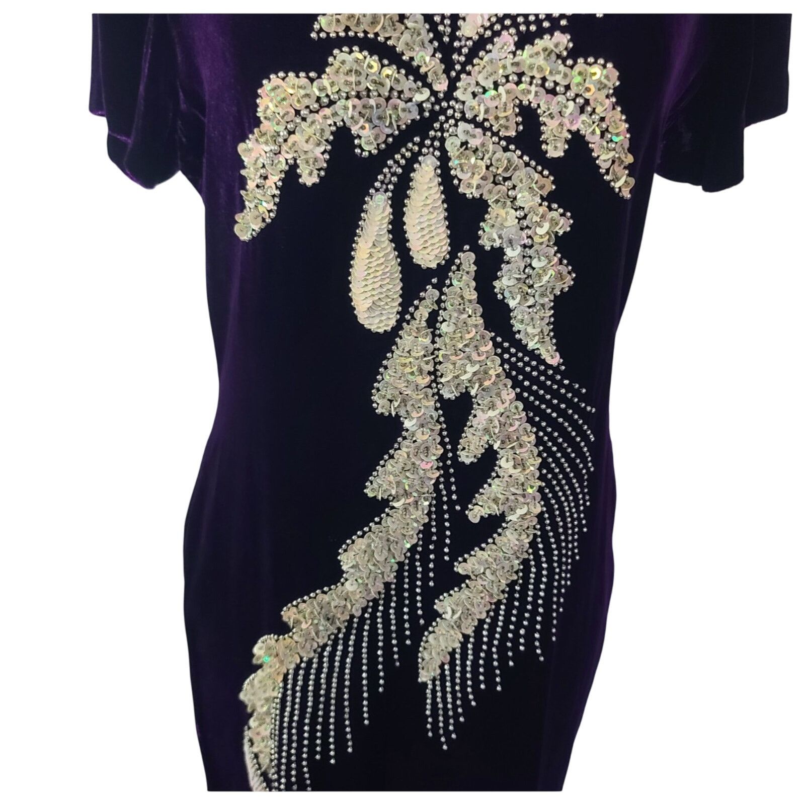 Other Vintage Y2K 90s Dark Purple Velvet Embellished Maxi Dress 8 Size M / US 6-8 / IT 42-44 - 3 Thumbnail