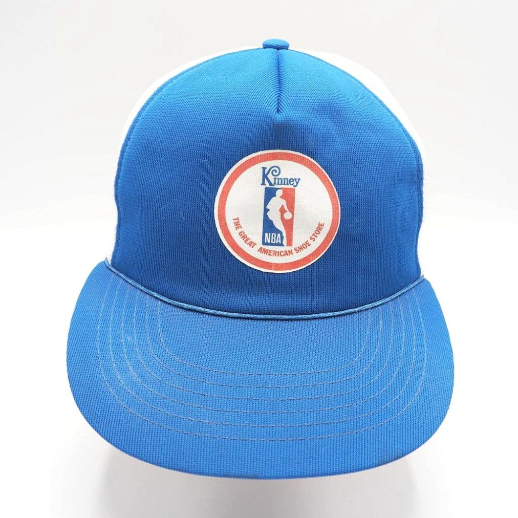 image of Vintage Mesh Snapback Trucker Farmer Hat Cap Kinney Shoes Nba Basketball Logo in White, Men's