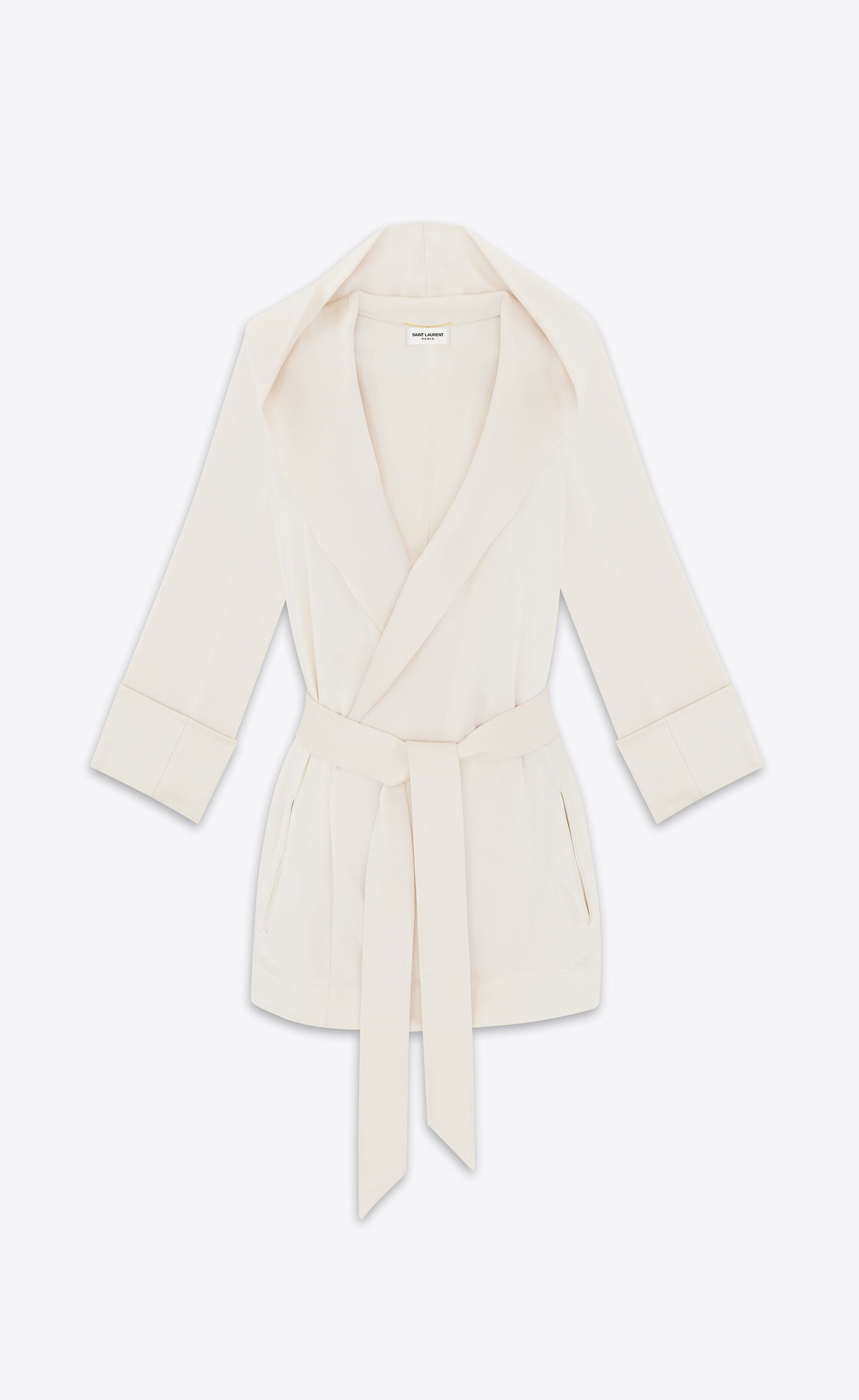 Saint Laurent Paris o1s1wg110125 741276 Hooded Jacket in Crepe Satin in White Size M / US 6-8 / IT 42-44 - 1 Thumbnail