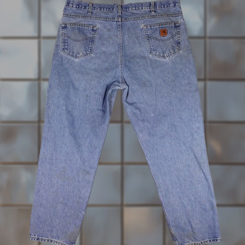 Carhartt Carhartt Jeans Regular Adult 44x32 Blue Denim Leather Patch 90s Logo Distressed Work B17 DST USA Mens Size US 44 / EU 60 - 1 Thumbnail