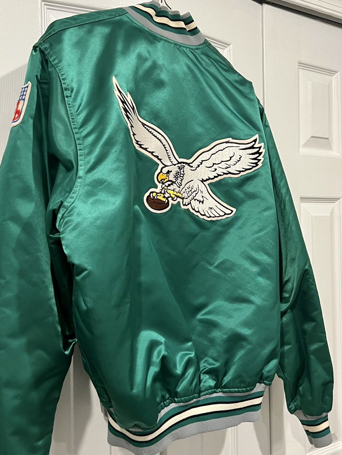 NFL × Vintage Vintage 80s Philadelphia Eagles Green Satin Bomber Jacket Size US XL / EU 56 / 4 - 2 Thumbnail