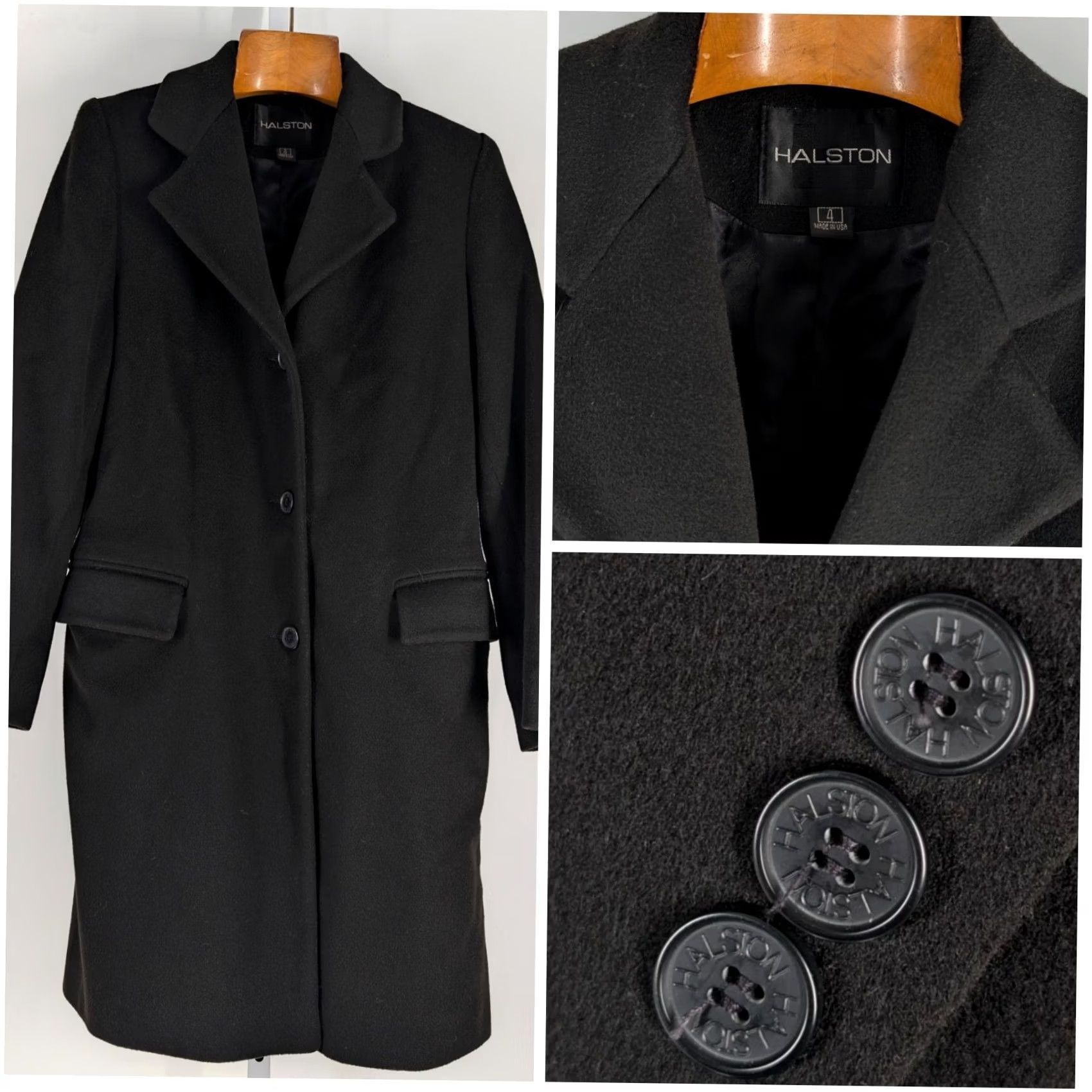 Halston VINTAGE Halston Coat Womens 4 Black Wool Fleece Classic Parka Peacoat USA 70s 80s Size S / US 4 / IT 40 - 2 Thumbnail