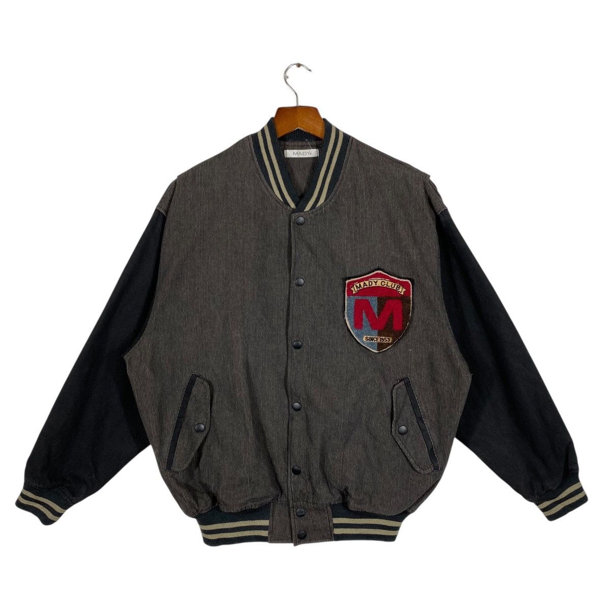 Japanese Brand Vintage Mady Club Varsity Jacket L Size Grey/Black Colour Size US L / EU 52-54 / 3 - 1 Thumbnail