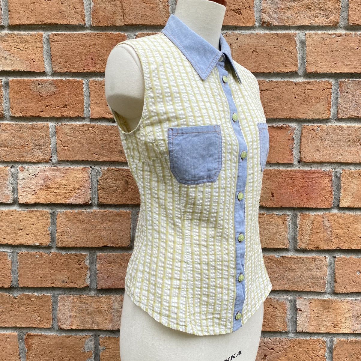 Dolce & Gabbana D&G Green Stripe Sleeveless Blouse with Denim Collar Size M / US 6-8 / IT 42-44 - 5 Thumbnail