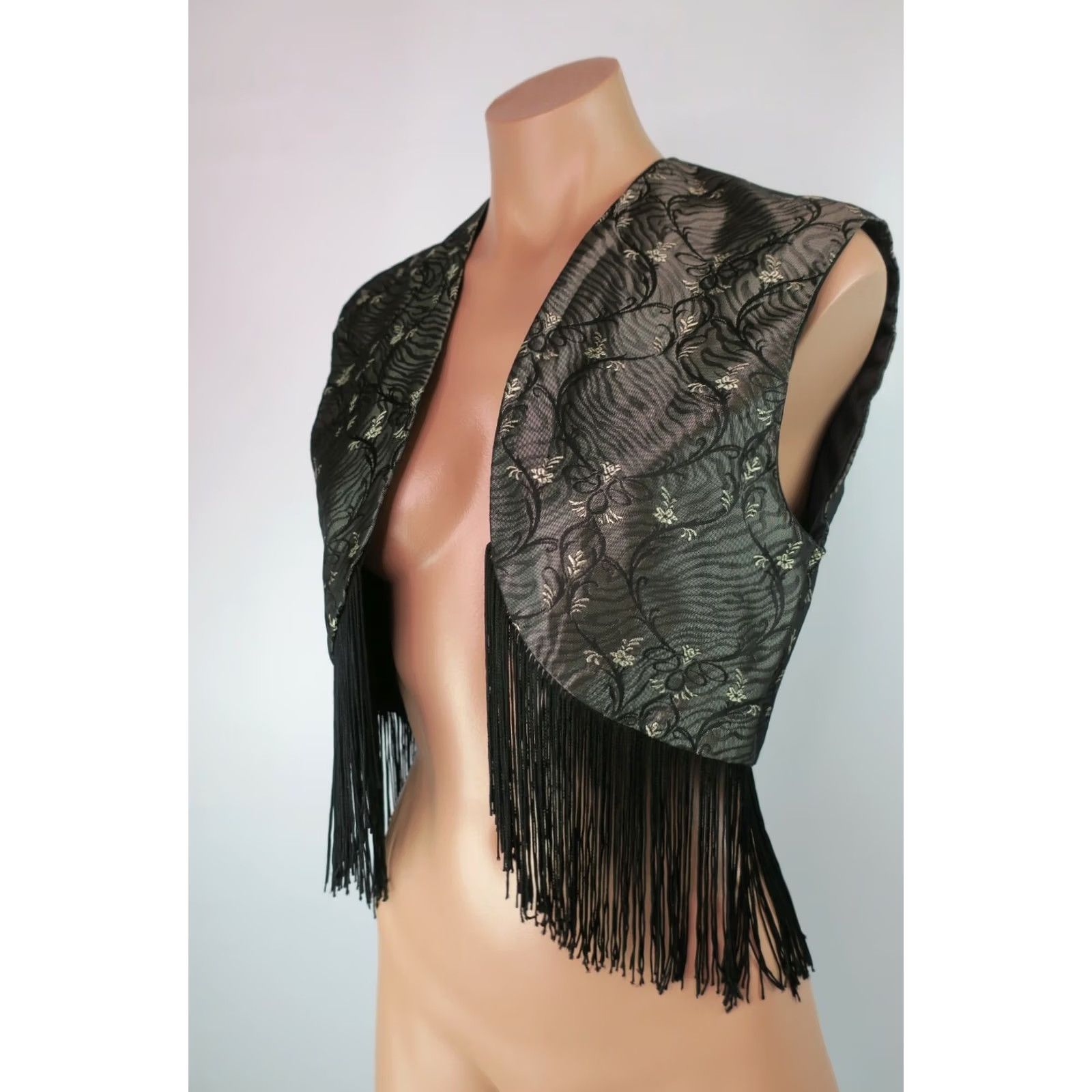 Vintage VINTAGE Phyllis Terry Silk Blend Floral Fringe Cropped Vest Women L Silver Mandarin Asian Style Shirt? Size L / US 10 / IT 46 - 6 Thumbnail