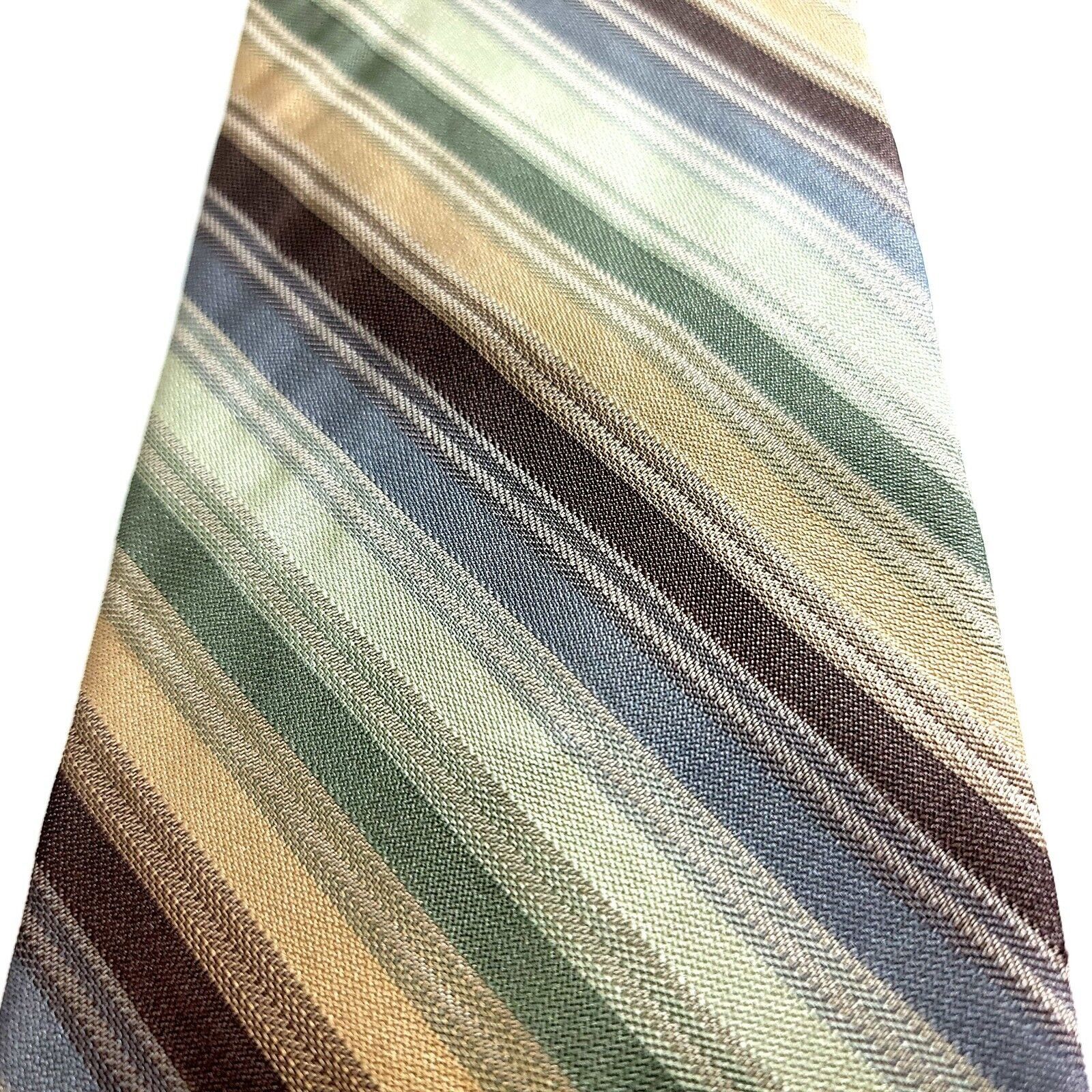 Calvin Klein Calvin Klein Green Tan Multi-Colored Woven Striped Silk Tie Size ONE SIZE - 2 Thumbnail