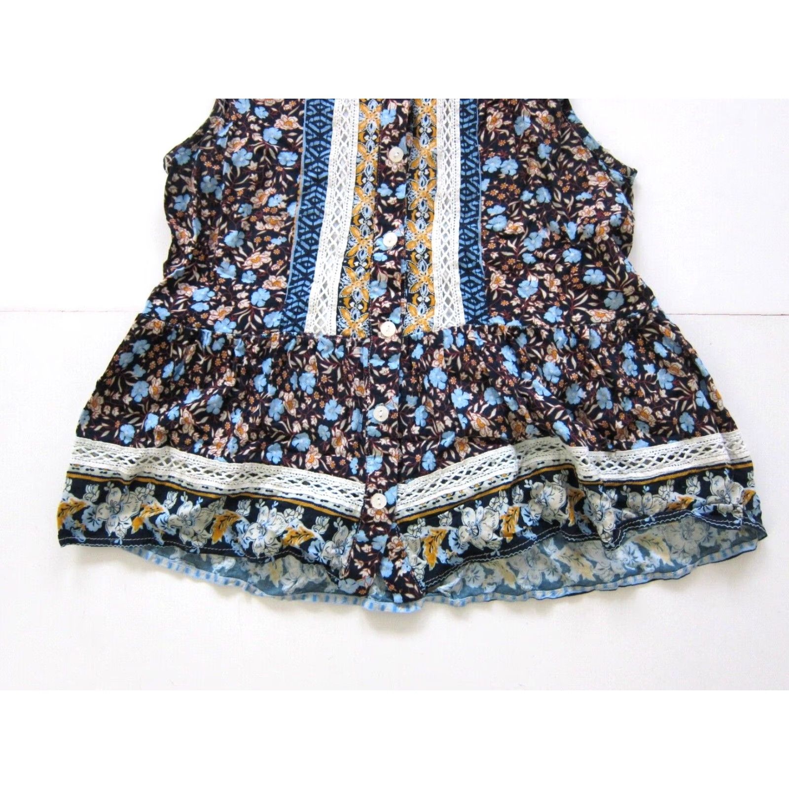 Anthropologie Blue Tassel Anthropologie Blouse Sleeveless Tunic S Blue Floral Rayon Size S / US 4 / IT 40 - 4 Thumbnail