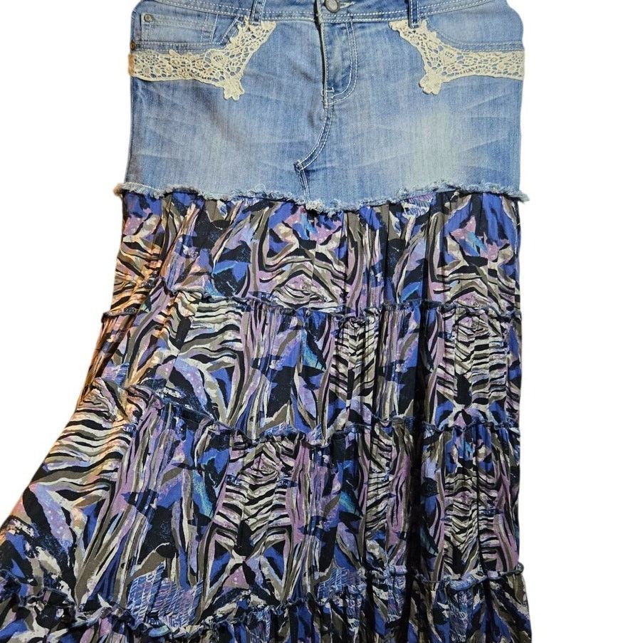 Other Hot Kiss Denim Boho Maxi Skirt Size 10 Size 32" / US 10 / IT 46 - 4 Thumbnail