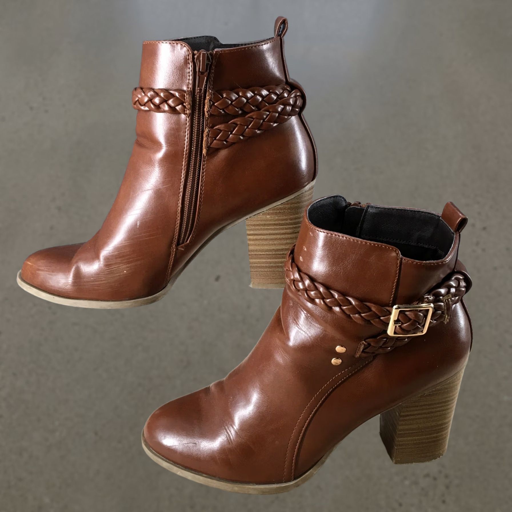 American Eagle Outfitters American Eagle Outfitters Boots Womens 9 Braided Strap Side Zip Heels Ankle Bootie Brown Size US 9 / IT 39 - 1 Thumbnail