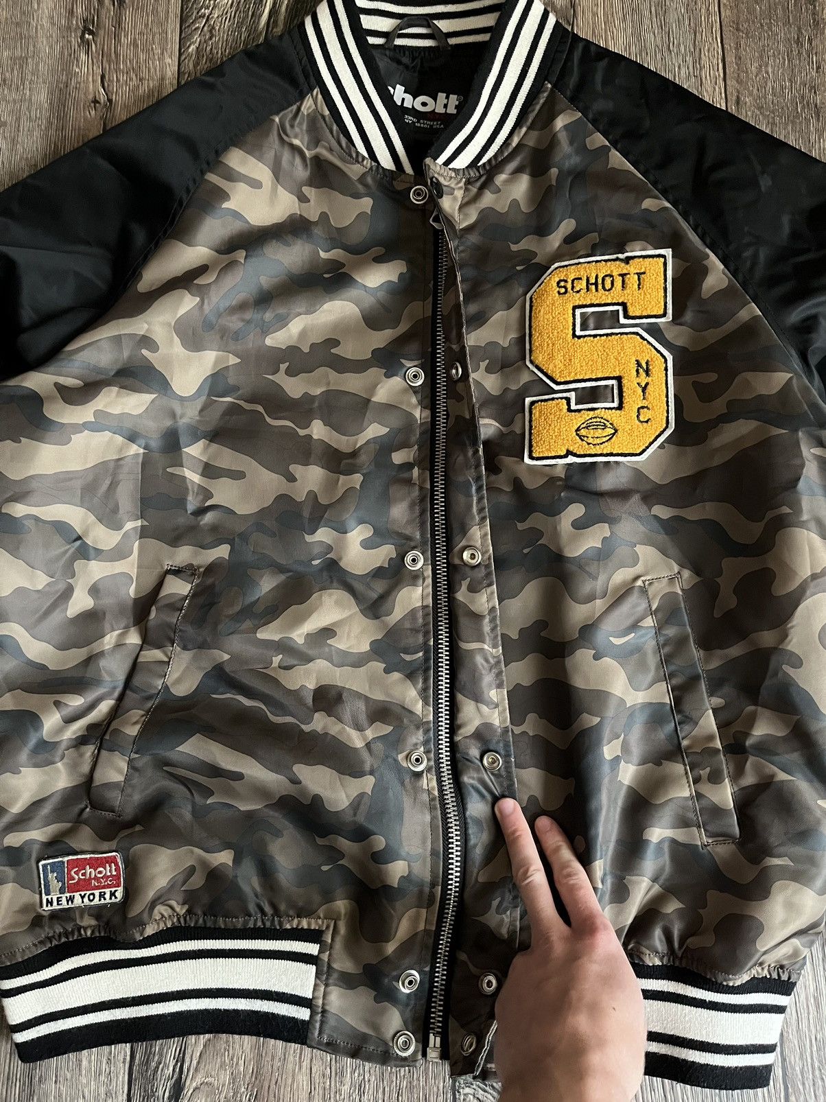 Schott × Vintage Vintage Schott ‘S’ Logo Camo Bomber Jacket NYC Size US XL / EU 56 / 4 - 5 Thumbnail