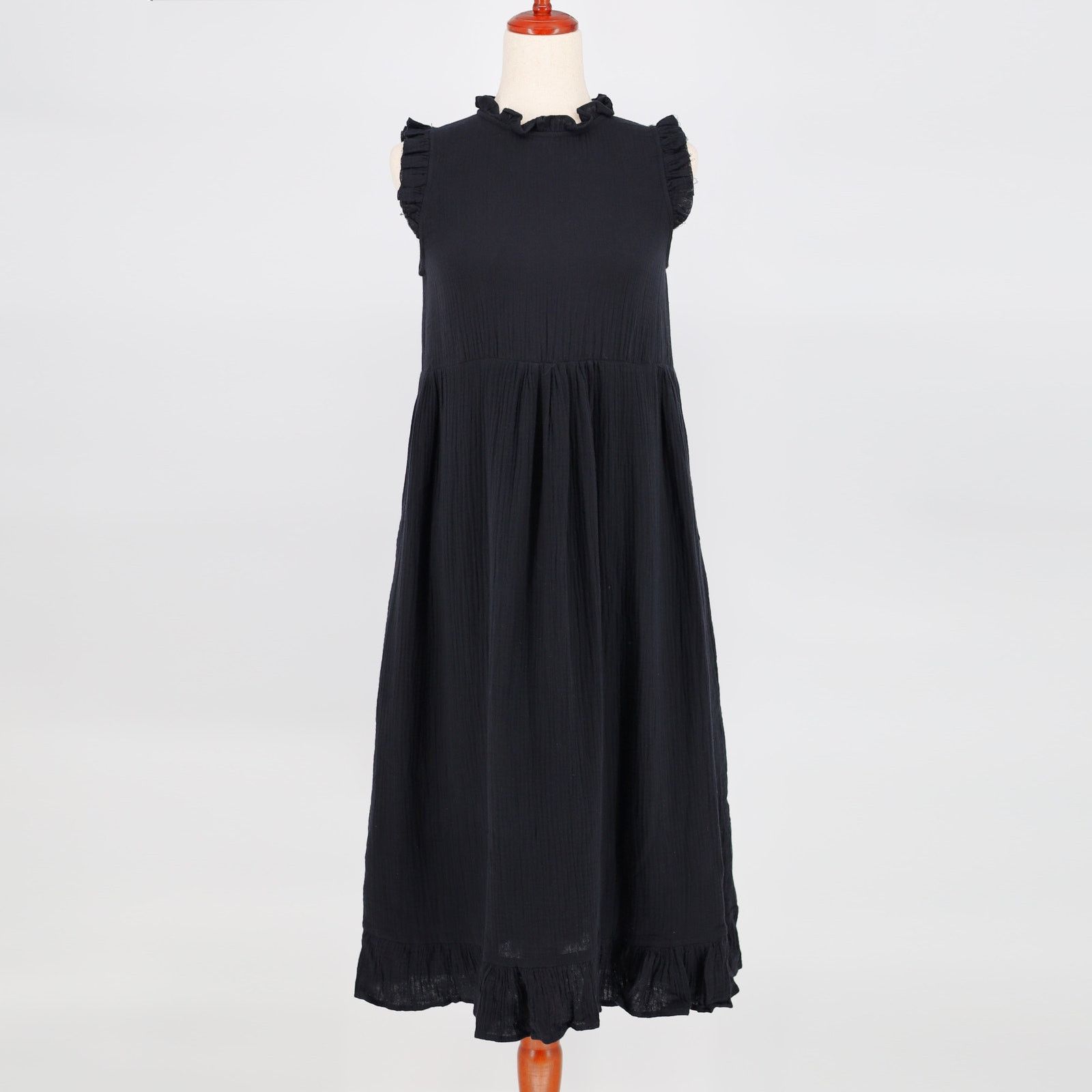 The Unbranded Brand American Rose Women Black Cotton Ruffle Midi Dress Size S Size S / US 4 / IT 40 - 3 Thumbnail