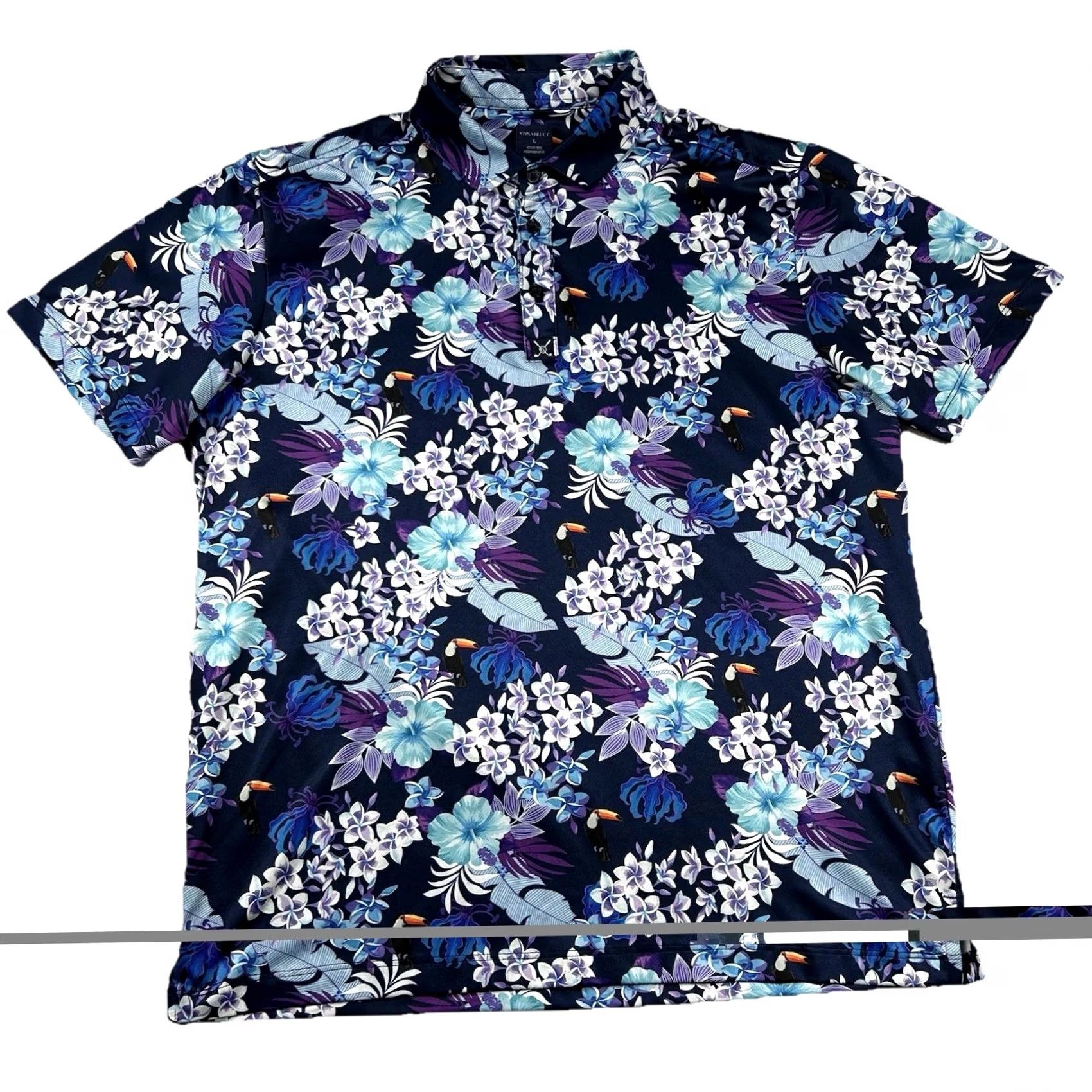Vintage Construct Shirt Mens L Golf Polo Floral Birds Toucans Performance Stretch Tropic Size US L / EU 52-54 / 3 - 2 Thumbnail