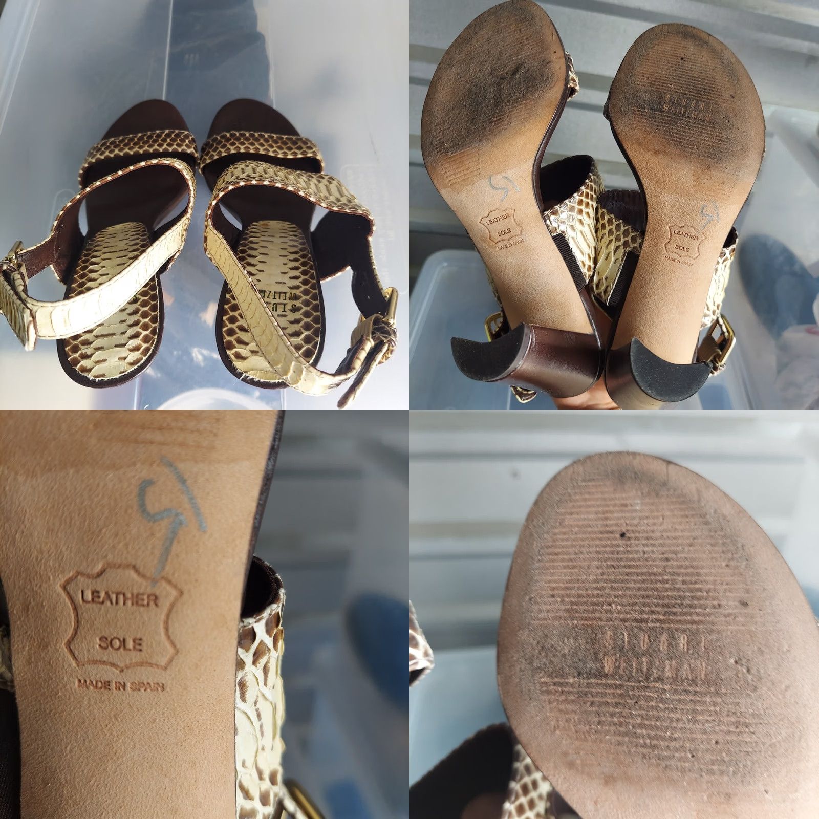 Stuart Weitzman Stuart Weitzman Snake Print Leather Chunky Heels Sandals Size 5.5 M Women Leather Slingback Beige Brown, Straps, High Heel, Vintage No Size US 6 / IT 36 - 8 Thumbnail
