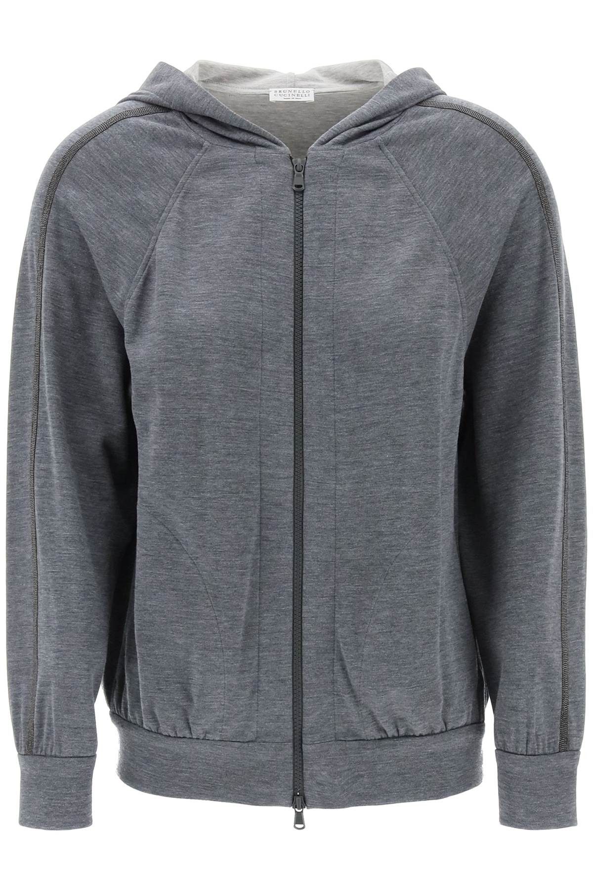 image of Brunello Cucinelli Cotton And Silk Blend Knit Sweater in Grigio Scuro Grigio Chiaro, Women's (Size 
