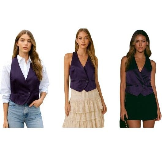 Jason Wu Designer Jason Wu Purple Satin Sleeveless Tailored Vest 10 Q Size L / US 10 / IT 46 - 1 Thumbnail