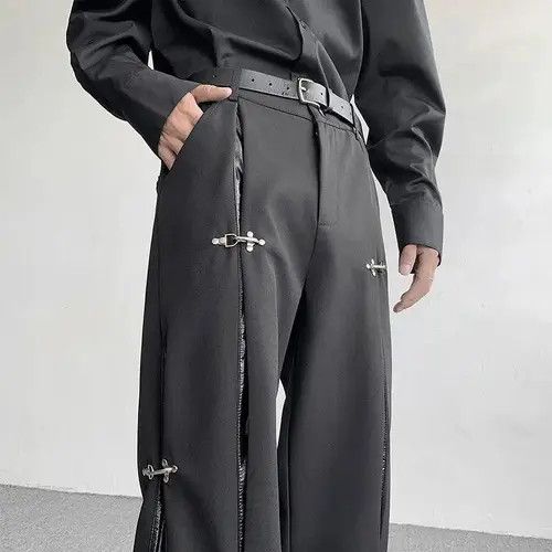 VIBE Avant garde retro buckle pu leather mix pleated pants Size US 32 / EU 48 - 3 Thumbnail