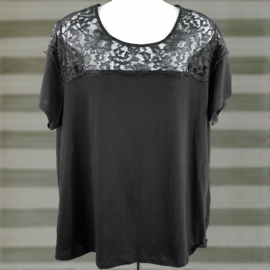 Vintage Cato Lace Top Blouse 18/20W Black Scoop Neck Short Sleeve Lace Plus Size Womens Size XXL / US 16-18 / IT 52-54 - 1 Thumbnail