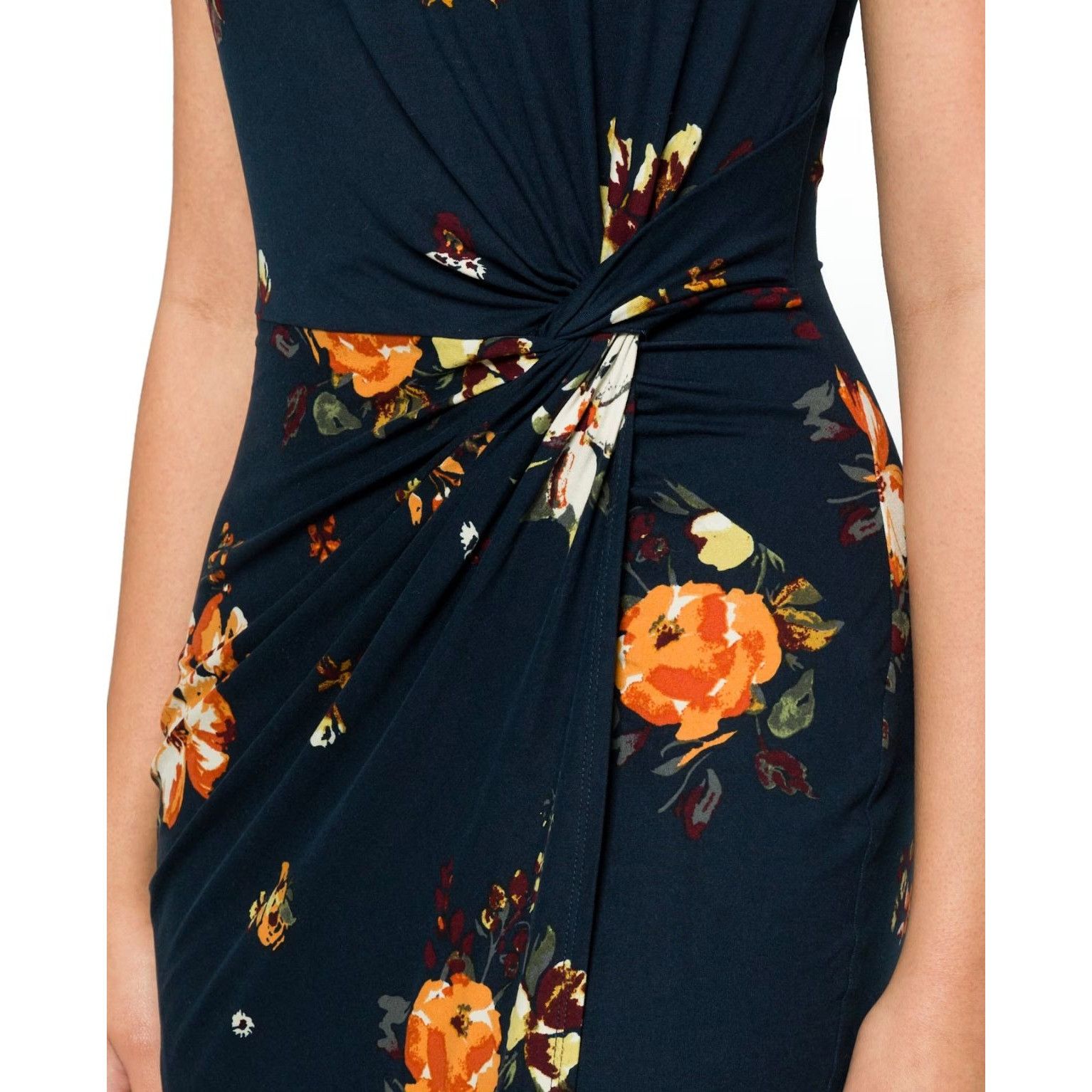 Other Nine Britton Vivienne Floral Navy Midi Dress Knot Detail Adj Size S / US 4 / IT 40 - 4 Thumbnail