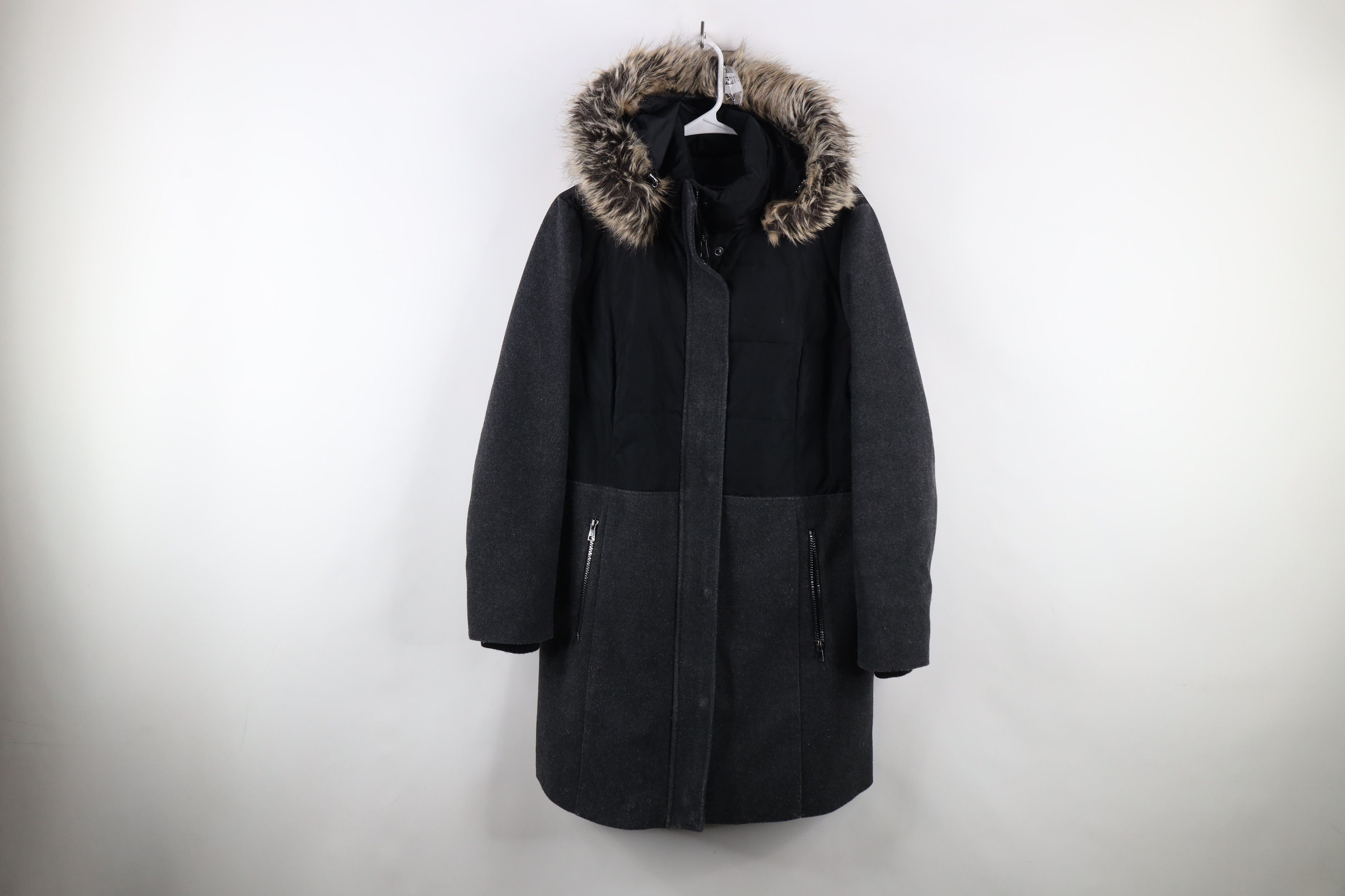 Lands' End × Vintage Lands End Wool Faux Fur Duck Down Hooded Jacket Coat Size M / US 6-8 / IT 42-44 - 1 Thumbnail