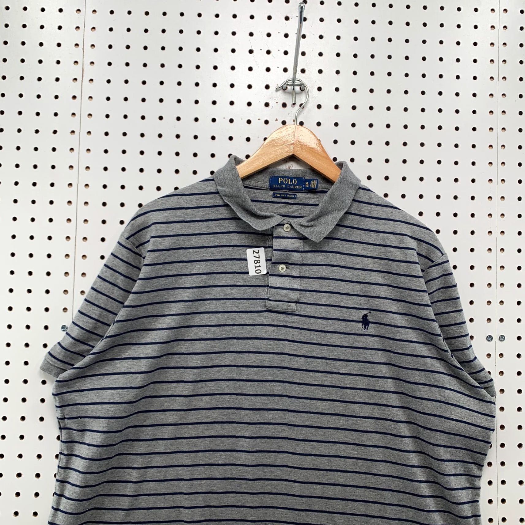 Polo Ralph Lauren Polo Ralph Lauren Collared Shirt Gray Black Striped Pony Pima Mens XL 25X27.5 Size US XL / EU 56 / 4 - 5 Thumbnail