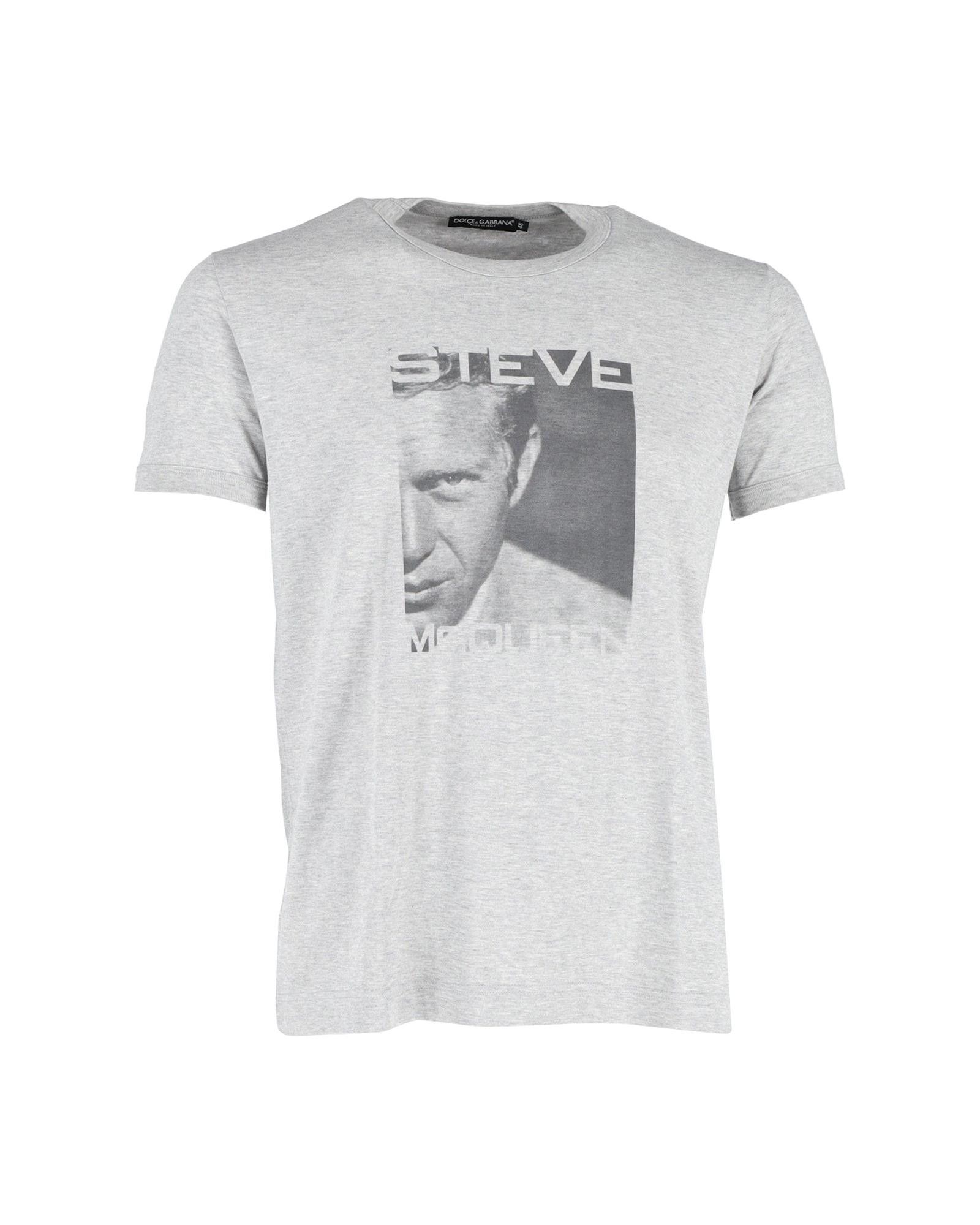 image of Dolce Gabbana Steve Mcqueen Graphic T-Shirt In Grey Cotton, Men's (Size Small)