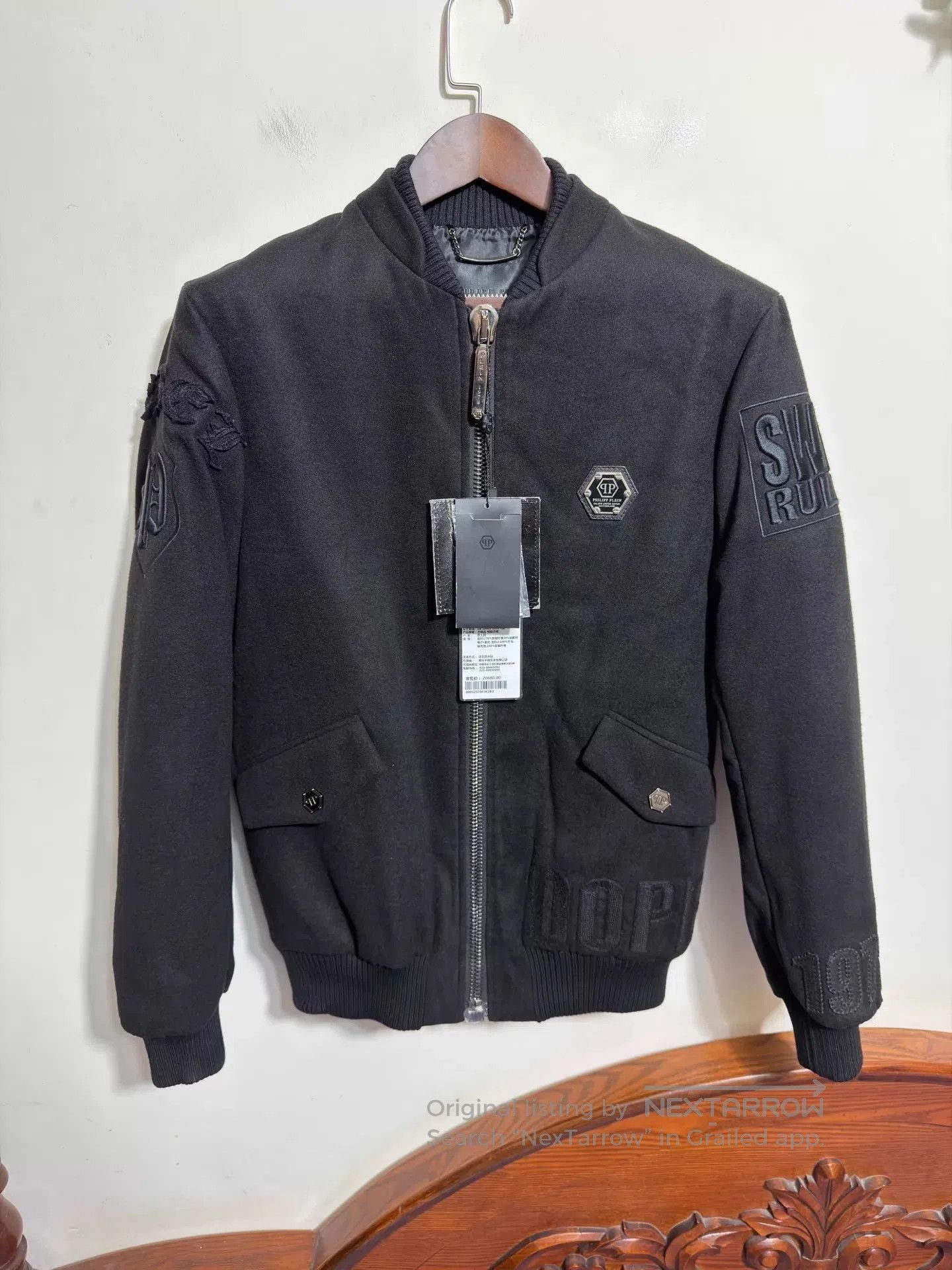 Philipp Plein Black er Jacket with Embroidered Details . Size US M / EU 48-50 / 2 - 1 Thumbnail
