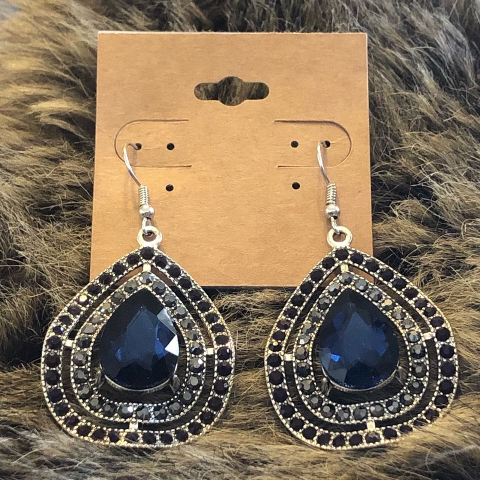 Jewelry Teardrop Sapphire Rhinestone Dangle Earrings in Blue, Women's