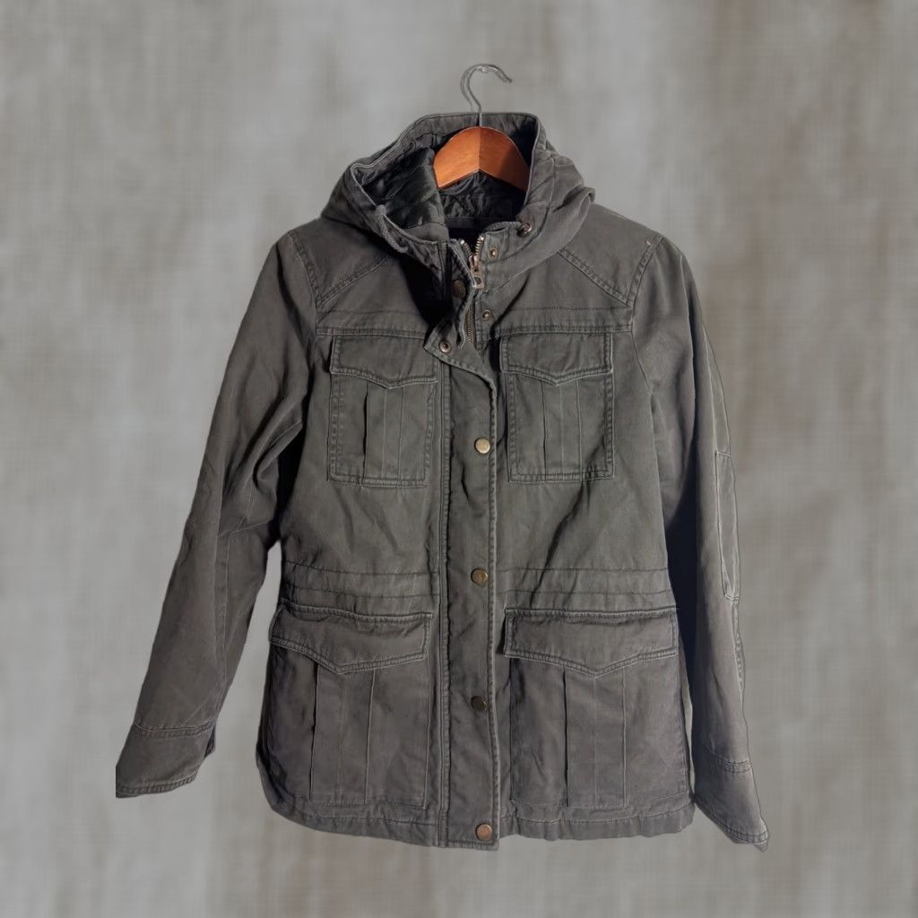 LUCKY BRAND Field Jacket M-65 Military Hooded Pockets Zip Canvas Green Size S Adult Mens Womens Regular Small Army Green