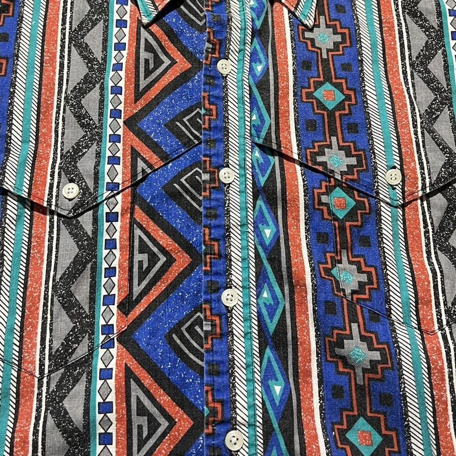 Wrangler Vintage Wrangler Blue Aztec Western Brushpopper Rodeo Shirt Size US XL / EU 56 / 4 - 6 Thumbnail