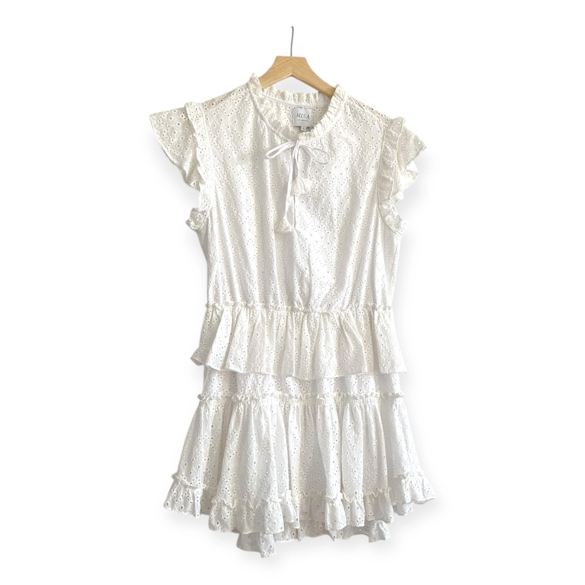 MISA Los Angeles MISA LOS ANGELES Iliana Tiered Eyelet Mini Dress , Size L, W Size L / US 10 / IT 46 - 1 Thumbnail