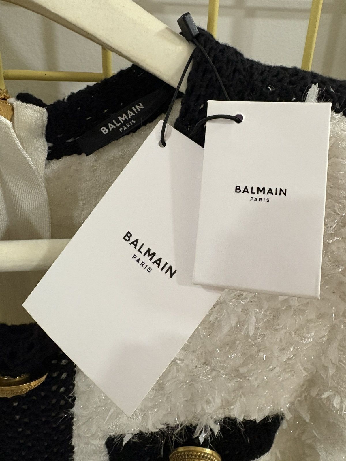 Balmain Balmain Mini Bouclé Dress with Black Trim and Shoulder Pads Size S / US 4 / IT 40 - 2 Thumbnail