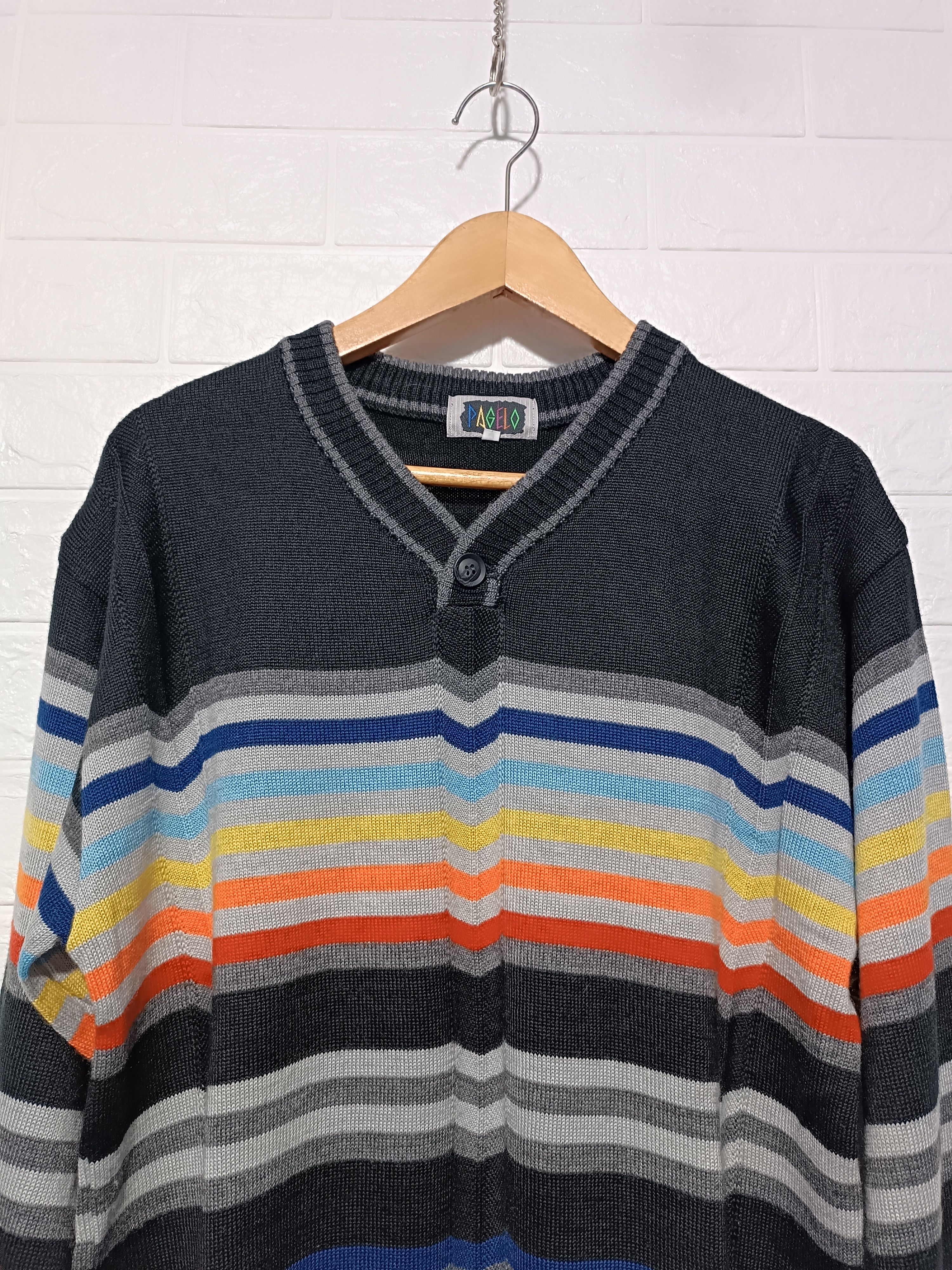 Japanese Brand Vintage Pagelo Rainbow Striped V Neck Knit Sweater Golf Size US M / EU 48-50 / 2 - 3 Thumbnail