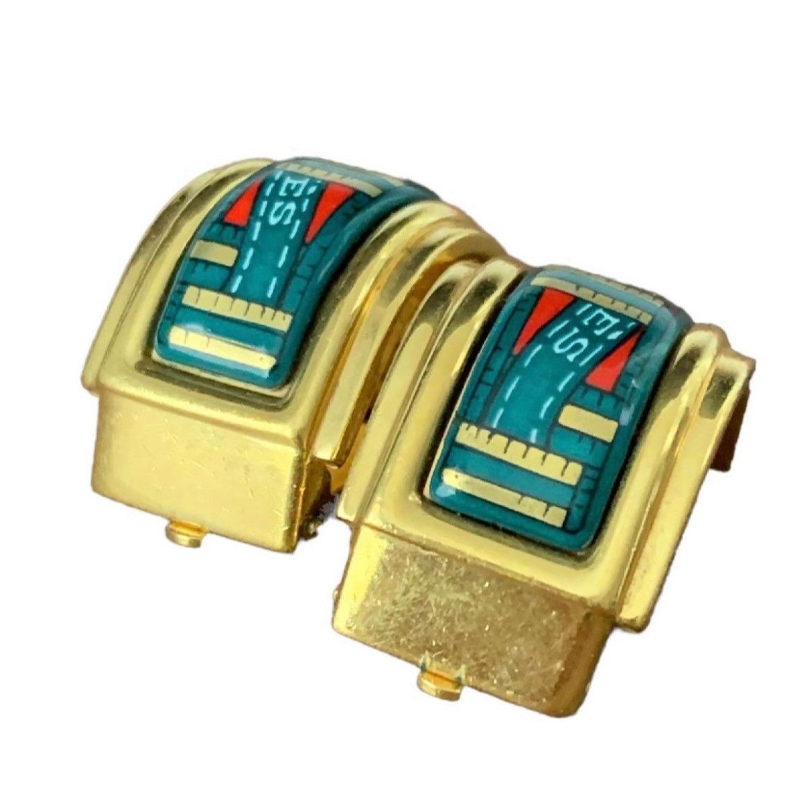 Hermes Vintage Hermes cloisonne golden earrings with green and red. Size ONE SIZE - 7 Thumbnail
