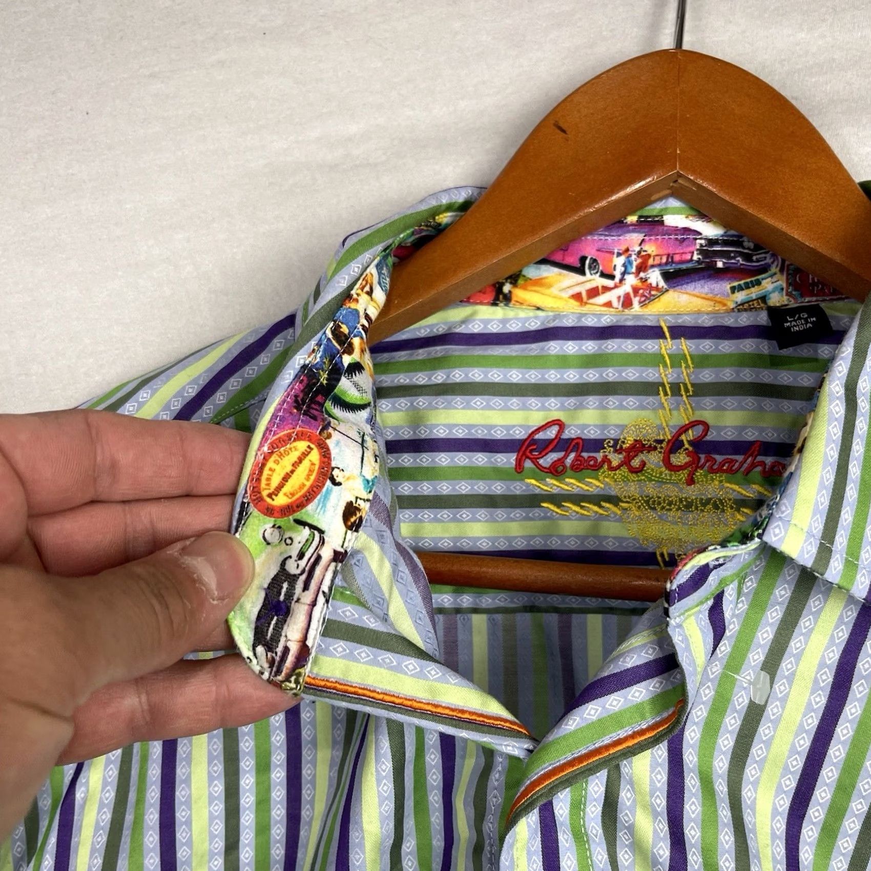 Robert Graham Robert Graham Shirt Mens Large Button Up Cutaway Cars Blue Cotton Long Sleeve Size US L / EU 52-54 / 3 - 5 Thumbnail