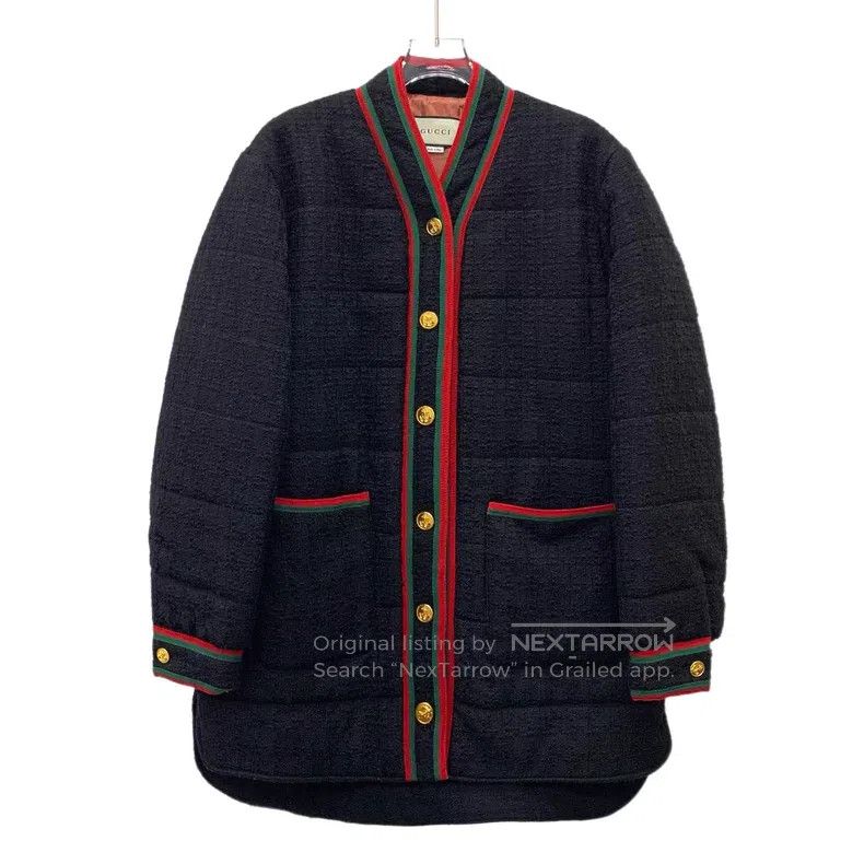 Gucci Gucci Black striped webbing trim wool single-breasted long Size M / US 6-8 / IT 42-44 - 1 Thumbnail