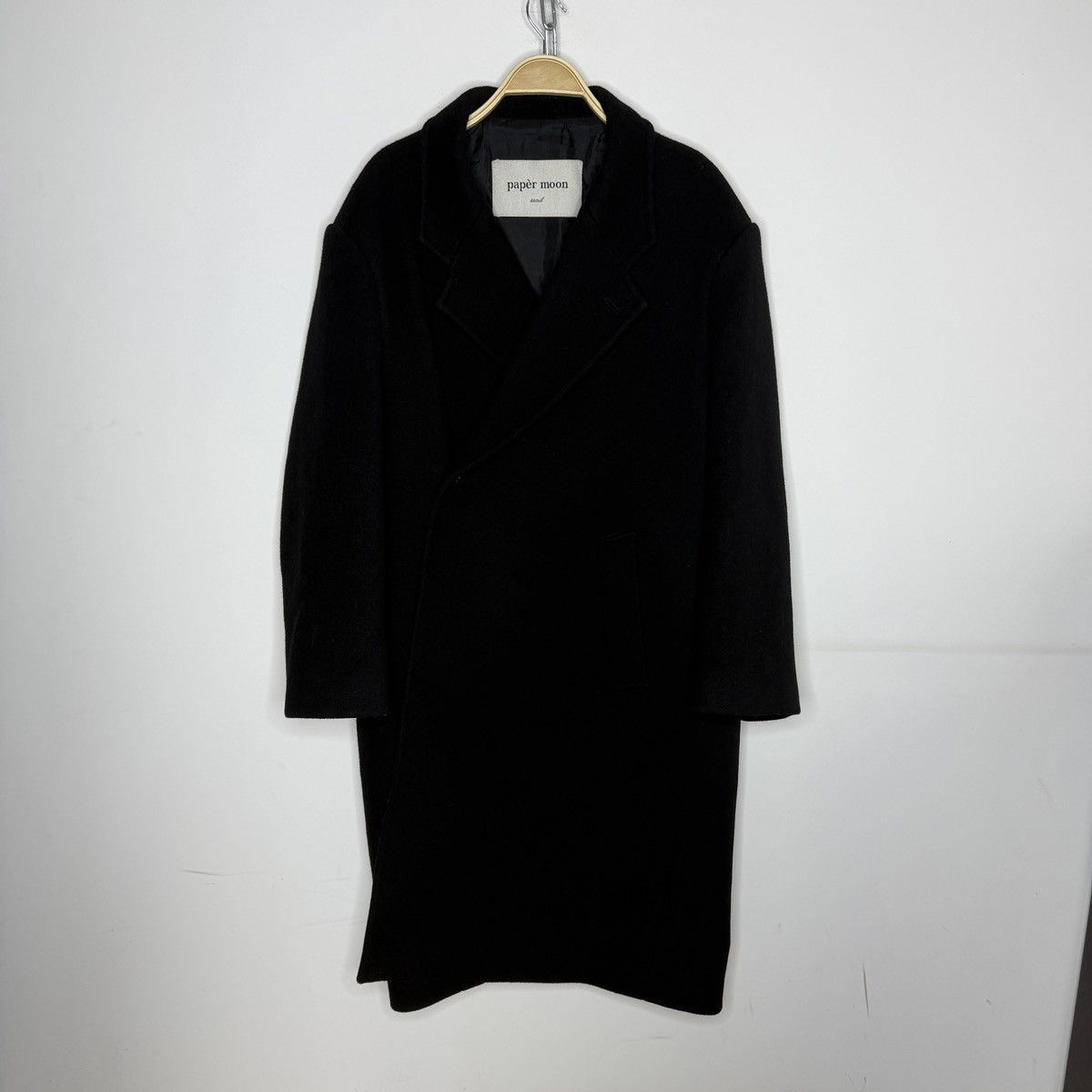 Japanese Brand Paper Moon Made in Korea Oversized Heavy Black Wool Coat Size US M / EU 48-50 / 2 - 1 Thumbnail