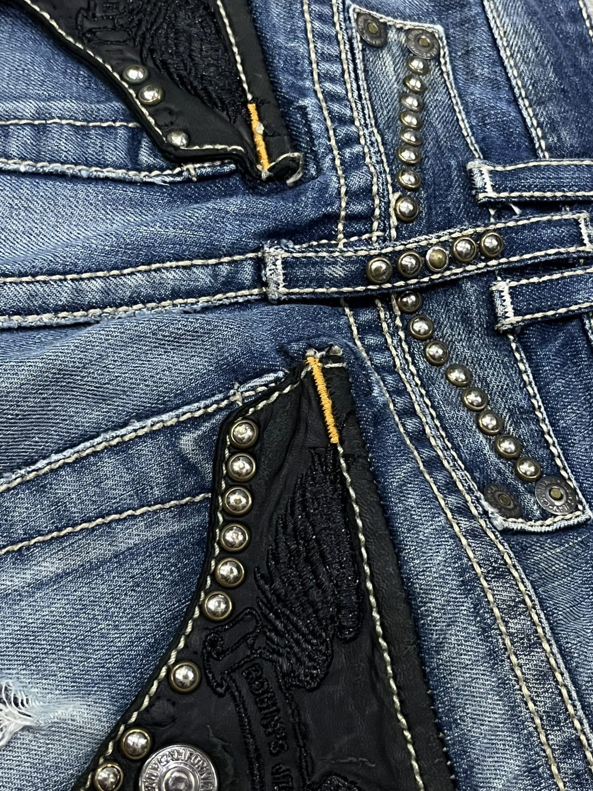 Asspizza × Robins Jeans 🔥Robin's Jean Studded Flap Distressed Denim USA Made (W33) Size US 33 - 12 Thumbnail