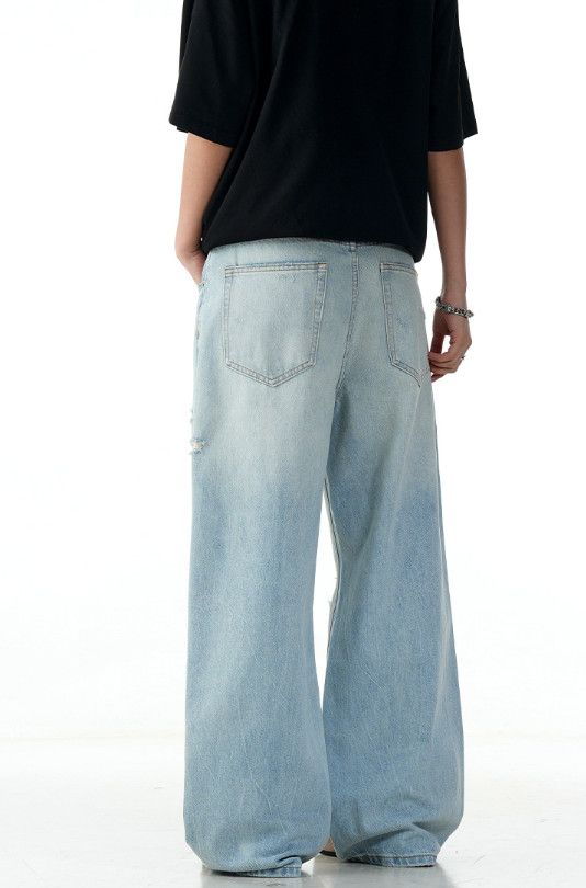 Jean American retro washed blue ripped straight jeans Size US 32 / EU 48 - 4 Thumbnail