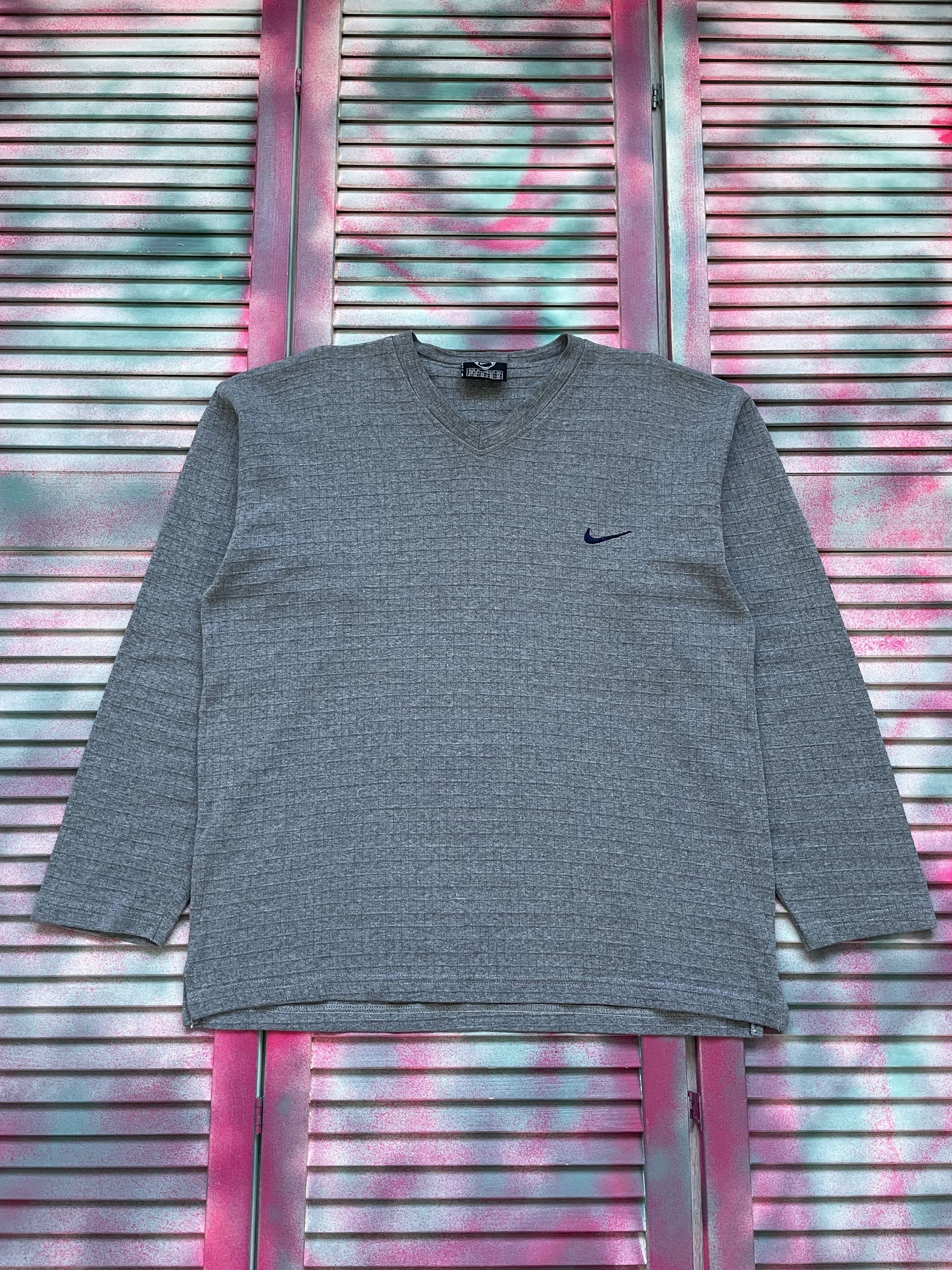 Nike Vintage 90s Nike Sweatshirt Mini Swoosh Drill V Neck Size US L / EU 52-54 / 3 - 1 Thumbnail