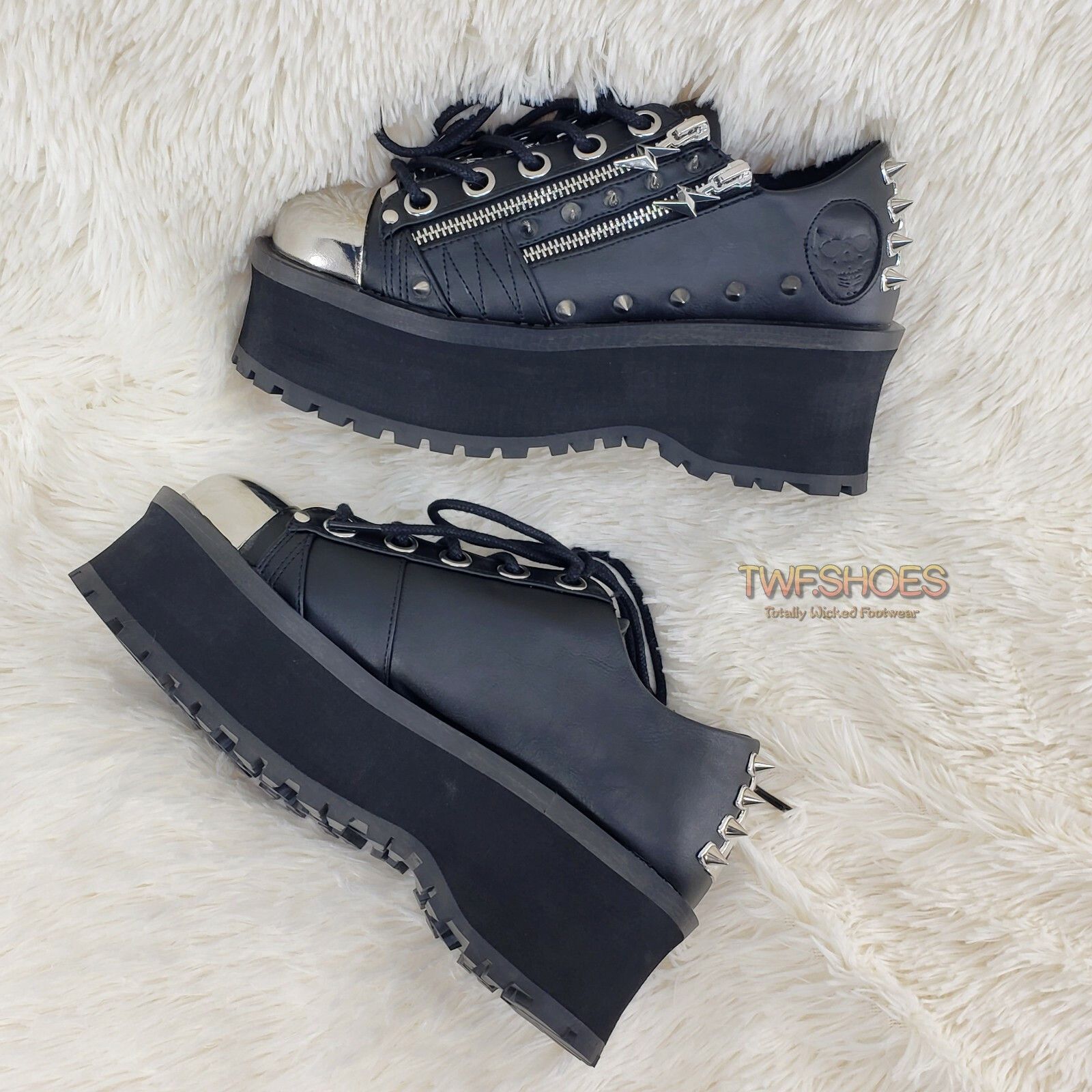 Demonia Cult DEMONIA Grave Digger 04 Black Chrome Toe Plate Spiked Shoe M Size US 11 / EU 44 - 2 Thumbnail
